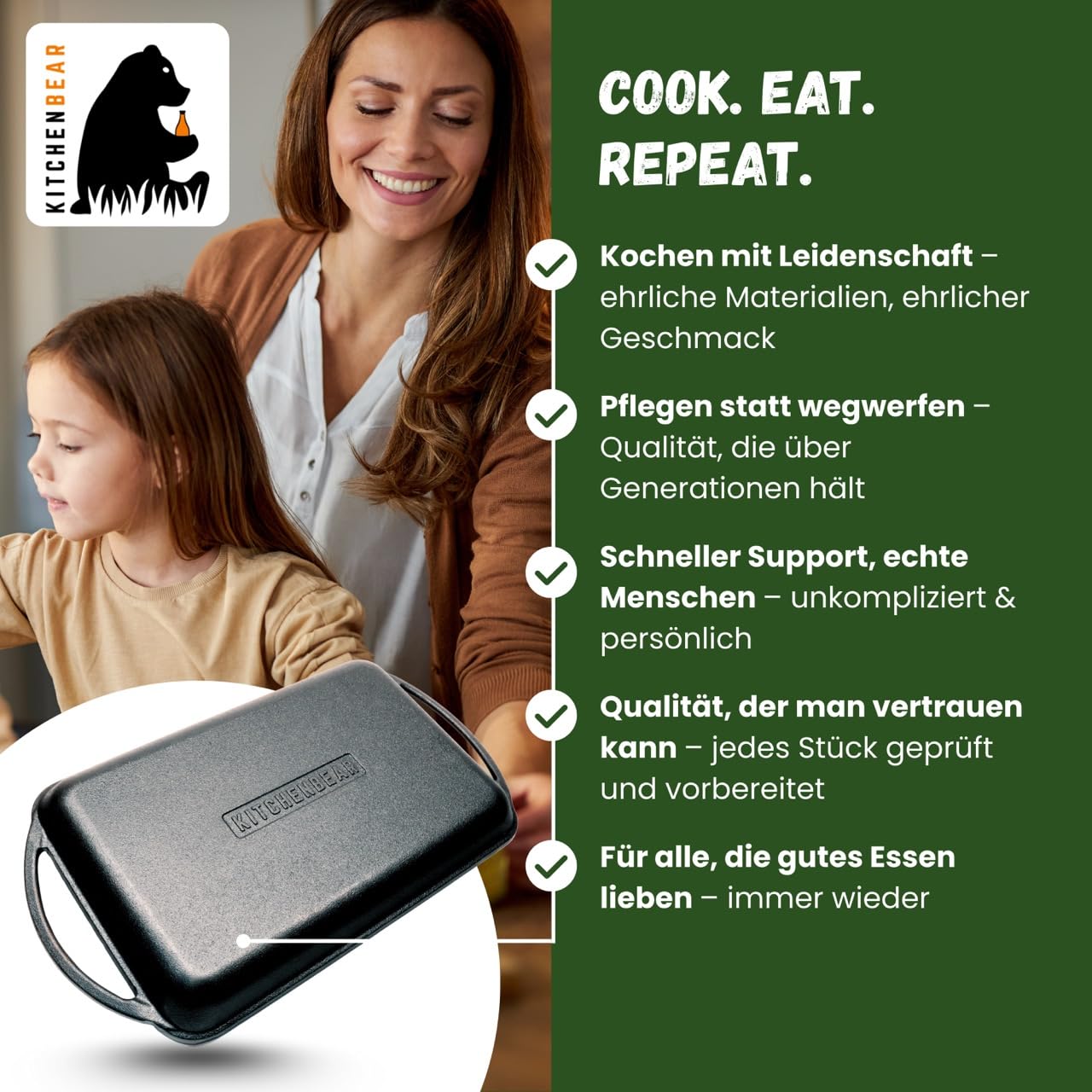 Grillplatte aus Gusseisen inkl. Silikonmatte - geeignet für Induktion, Gas, Ceran, Backofen, Grill und offenes Feuer (Primus)