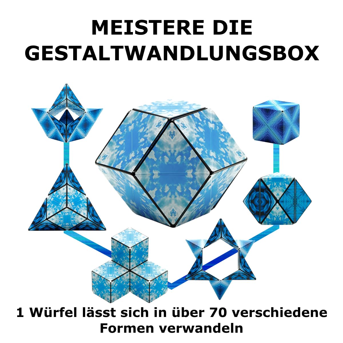 Shashibo Formwechsel-Box – Preisgekrönter, patentierter Zappelwürfel mit 36 Seltenerdmagneten – lässt Sich in über 100 Formen verwandeln (Blue Planet)