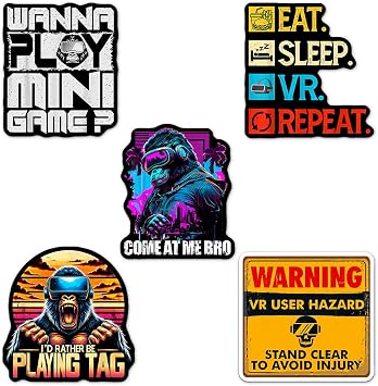 Set of 5 Id Rather Be Playing Tag Gorilla Sticker, Wanna Play Mini Games, VR Player Virtual Reality User Hazard Gamer, Come at Me Bro Waterproof Stickers 3 Inches