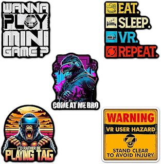 (Set of 5) I'd Rather Be Playing Tag Gorilla Sticker, Wanna Play Mini Games, VR Player Virtual Reality User Hazard Gamer, Come at Me Bro Waterproof Stickers 3 Inches