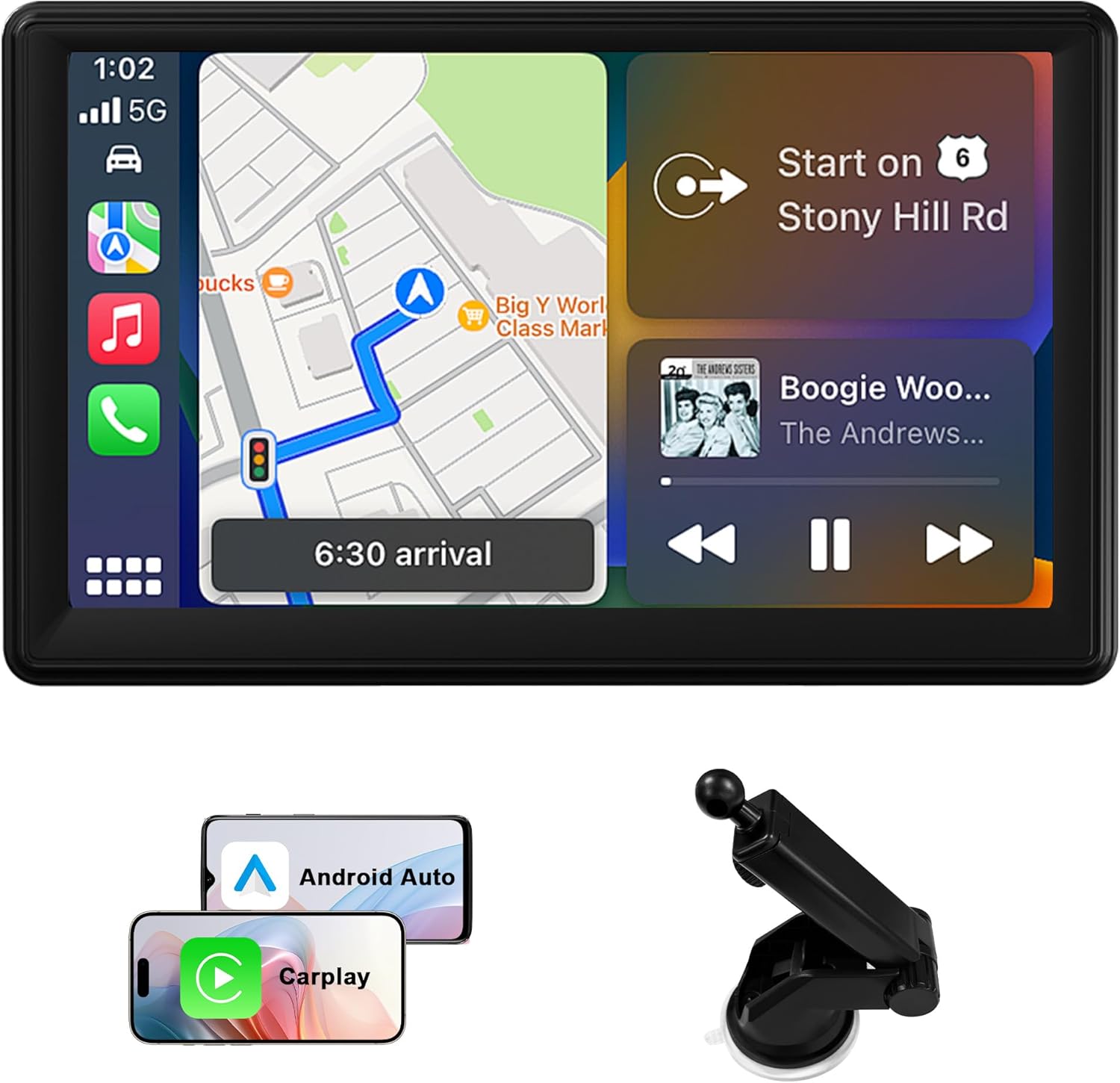 7 inch Double Din Car Radio: Wireless Carplay & Android Auto Car Radio Stereo, Bluetooth 5.0/FM/MP3/USB/Aux Input