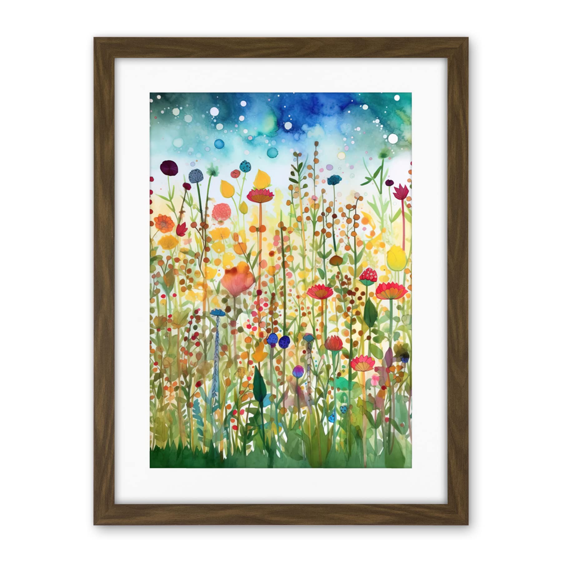Artery8 Wildflower Meadow Folk Art Artwork Framed Wall Art Print 18X24 Inch