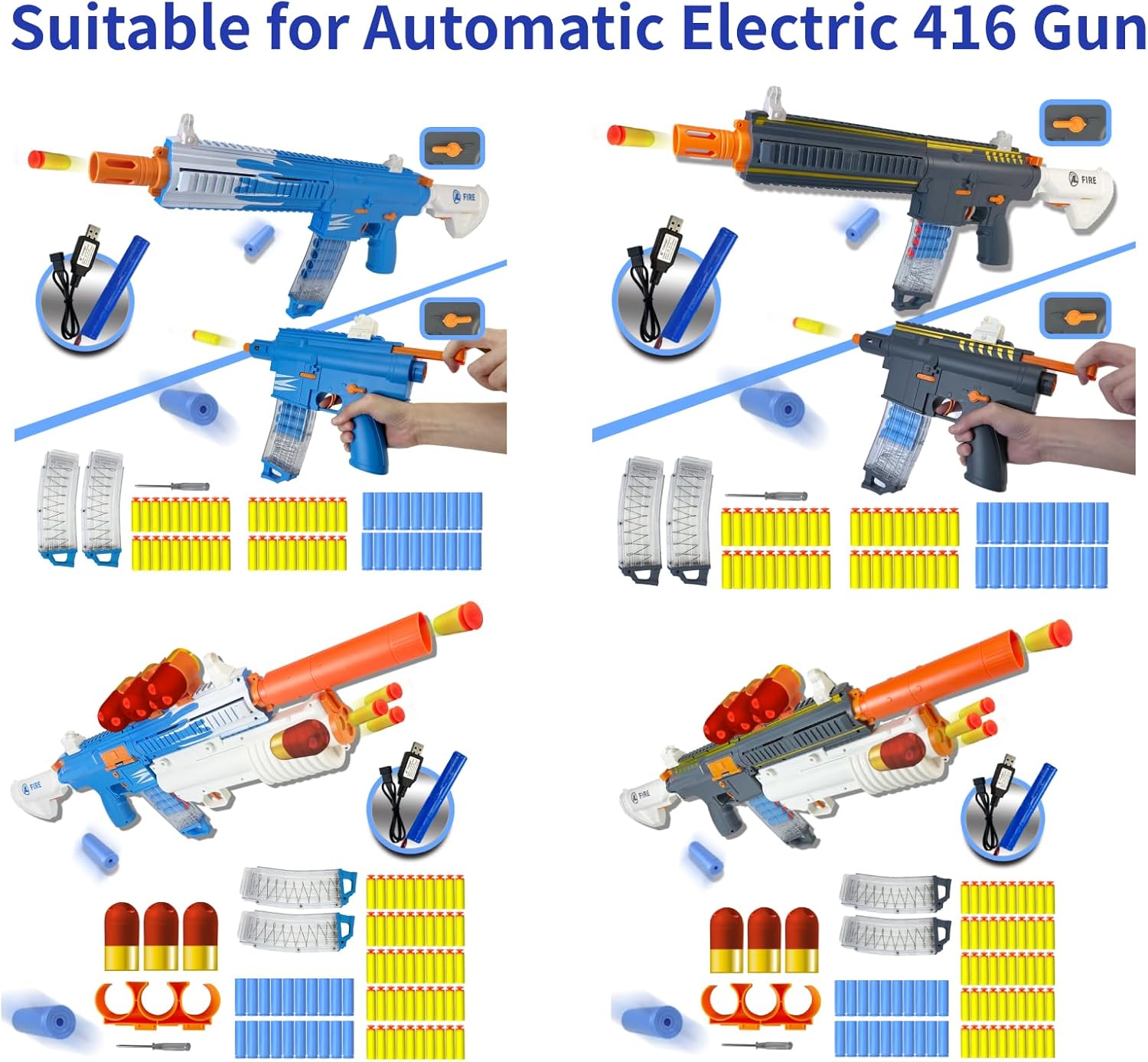 AGM MASTECH Compatible Gun Magazines for M416 Electric Foam Blaster–2 Pack, Replacement Magazines for Automatic Toy Gun