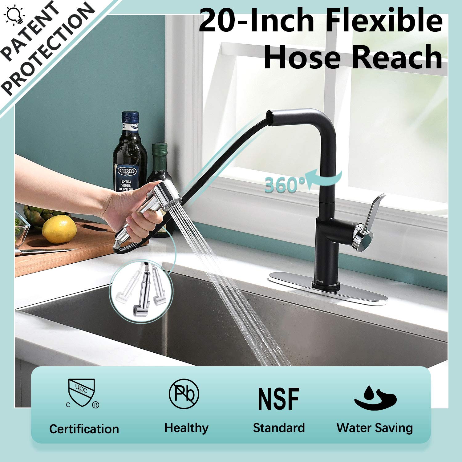 Buy APPASO Modern Kitchen Faucet with PullOut Spray Head Black Chrome