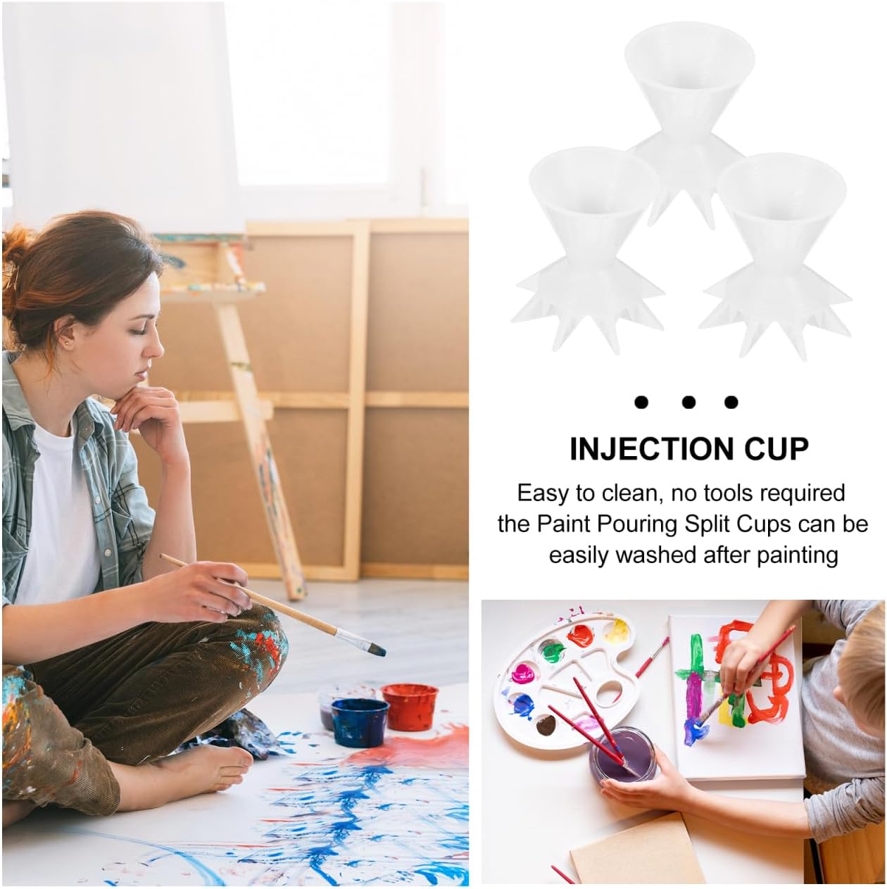 3pcs Plastic Split Cups for Painting Pouring, Easy Clean