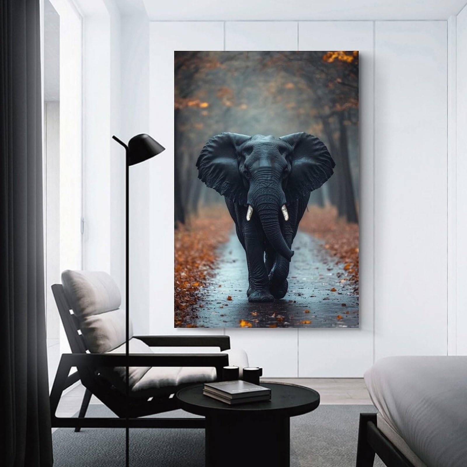 Junmoney Elephant Walking Through Autumn Forest Canvas Wall Decor 12x18inch(30x45cm), for Calm Bedrooms, Home Corners Or Flats, An Easy Wall Refresh for Bedrooms