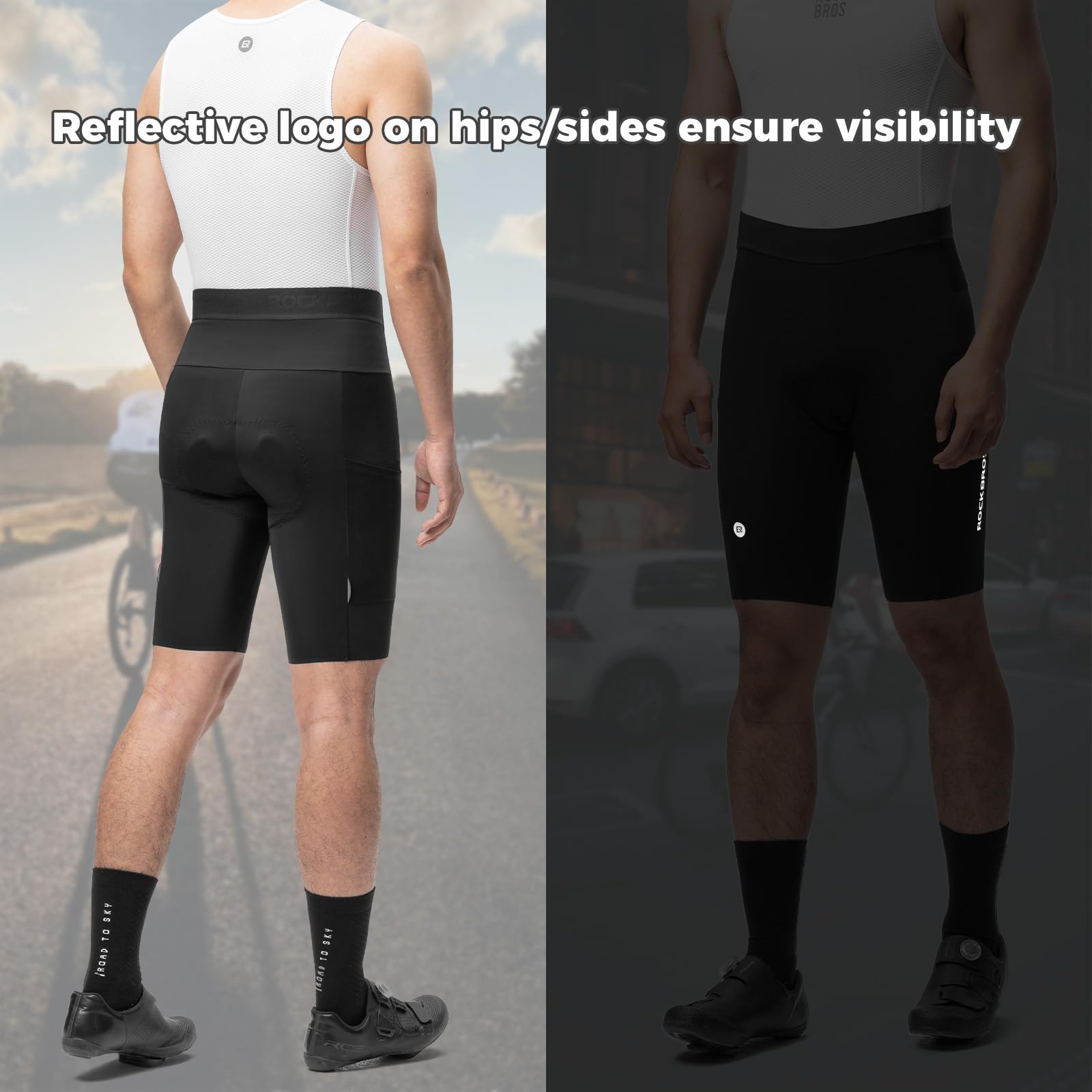 ROCKBROS Pantaloncini da Ciclismo MTB Uomo, Pantaloni Bici con Imbottitura 3D Traspirante Asciugatura Rapida Antiscivolo Elastico, con Tasche Laterale, Shorts per Mountain Bike Ciclismo da Corsa