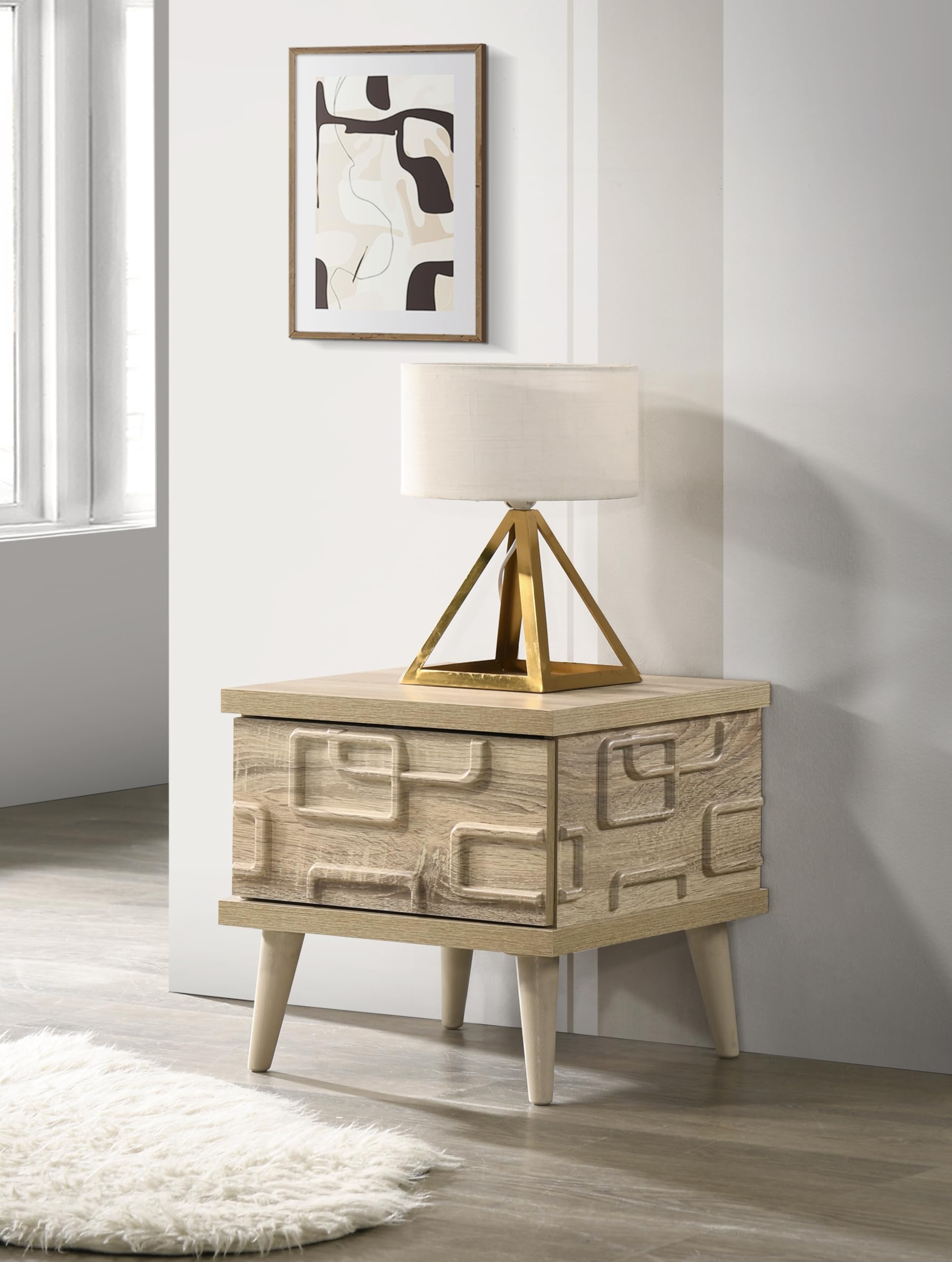 DeckUp Ayana Engineered Wood Bedside Table (Sonoma Oak, Matte Finish)