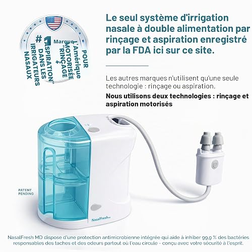 NASALFRESH MD Premium Bundle – Dual Powered Nasal Irrigation System – Sinus Decongestant Relief System – 60 Saline Packets, Case, 2 Sets of Nose Pillows – Snoring Remedy - 4