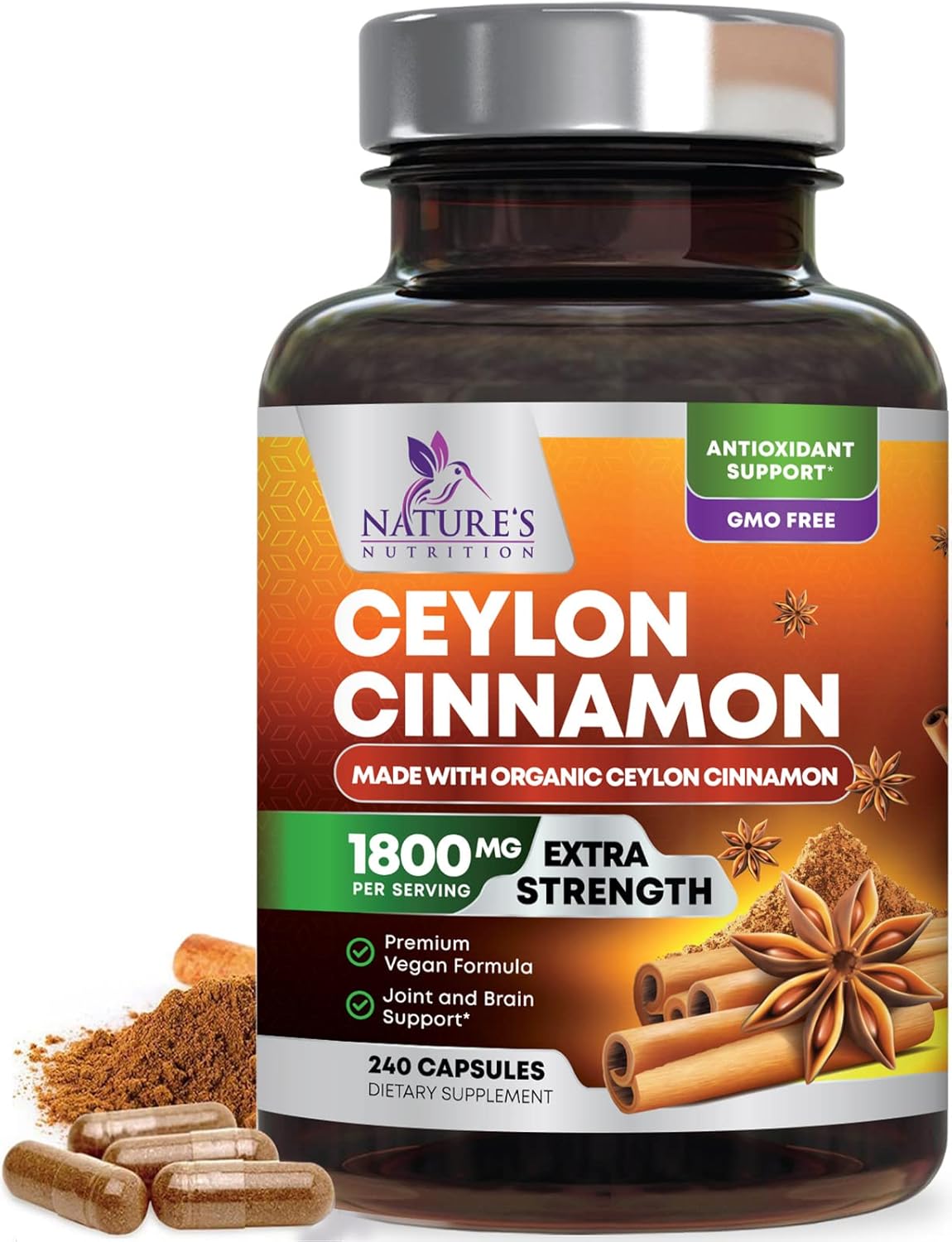 Pure Cinnamon Capsules, Certified Organic Ceylon Cinnamon