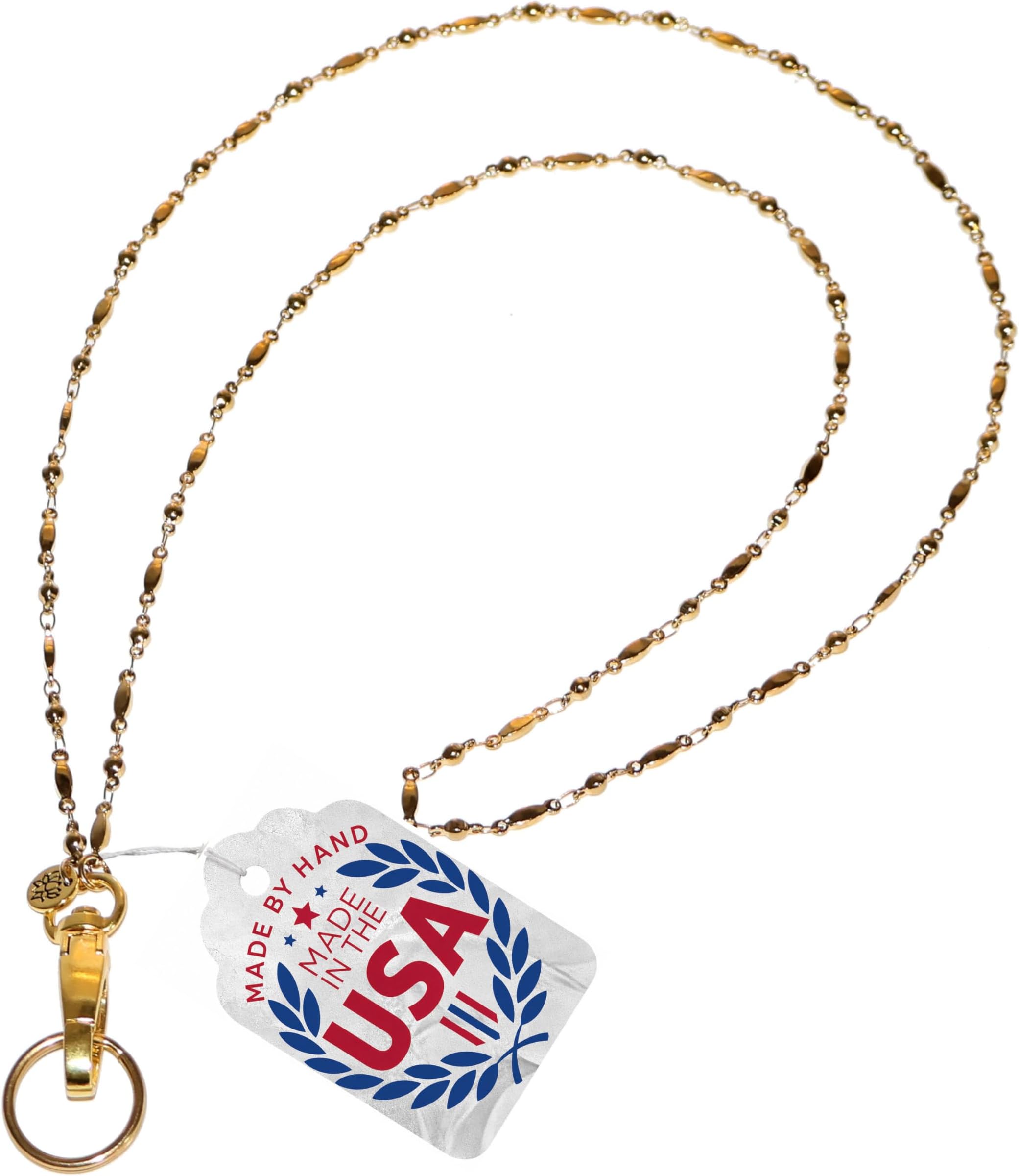 Gold Stainless Steel Lanyard ID Card Badge Holder - Strong - USA, Teacher Women Cruise Keys Phone