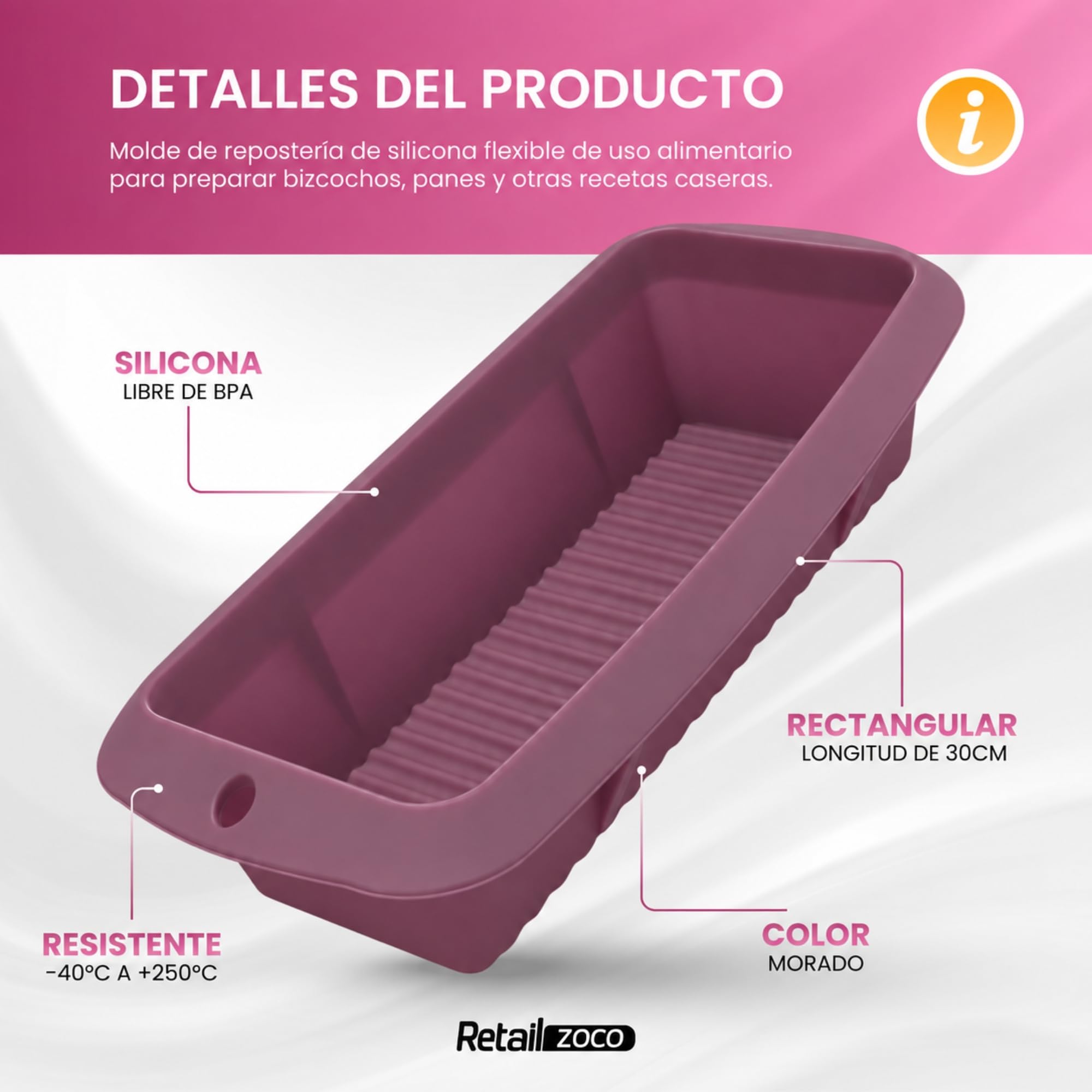Molde de Silicona para Bizcochos, Molde repostería silicona, Longitud 30 cm - imagen 2