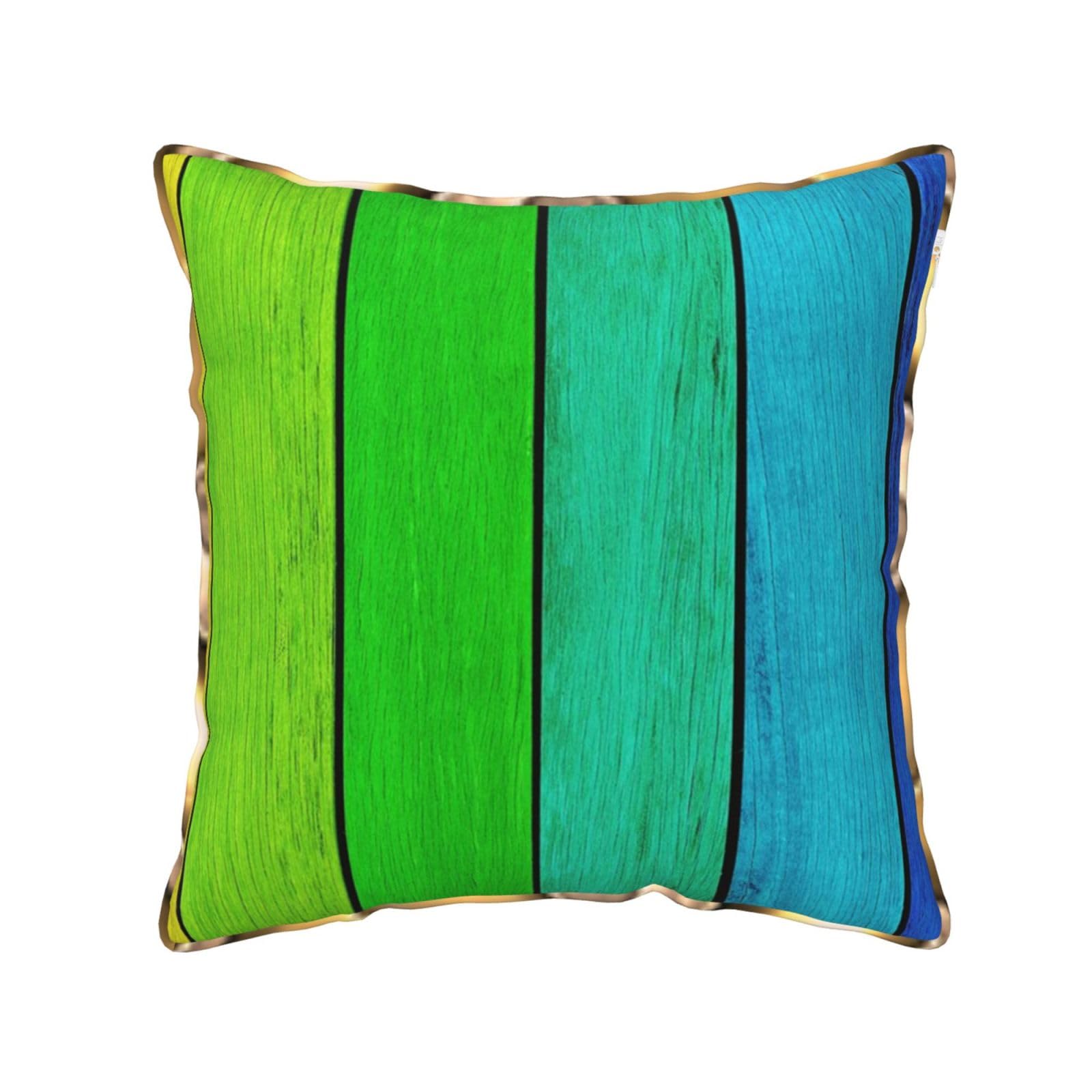 AUBKFELD Rainbow Colored Wood Background Printed Velvet Cushion Cover 45x45 CM with Gold Edging Strip, Square Pillowcase Soft Throw Pillow Covers Case Decorative for Living Room Sofa Couch Bed Bench