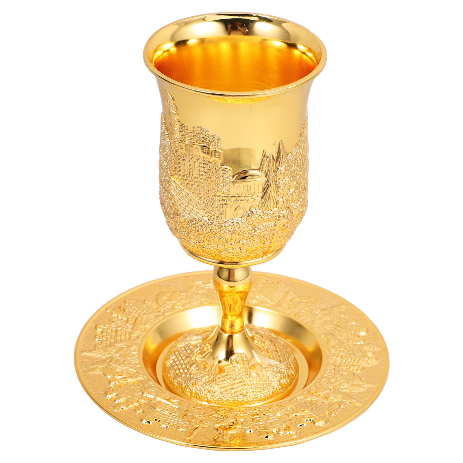 Kichvoe 1juego Copa De Vino Judaica Con Platillo De Diseño Elegante Para Celebraciones De Shabbat y Pascua Cáliz De Metal Con Estilo Vintage Para Fiestas