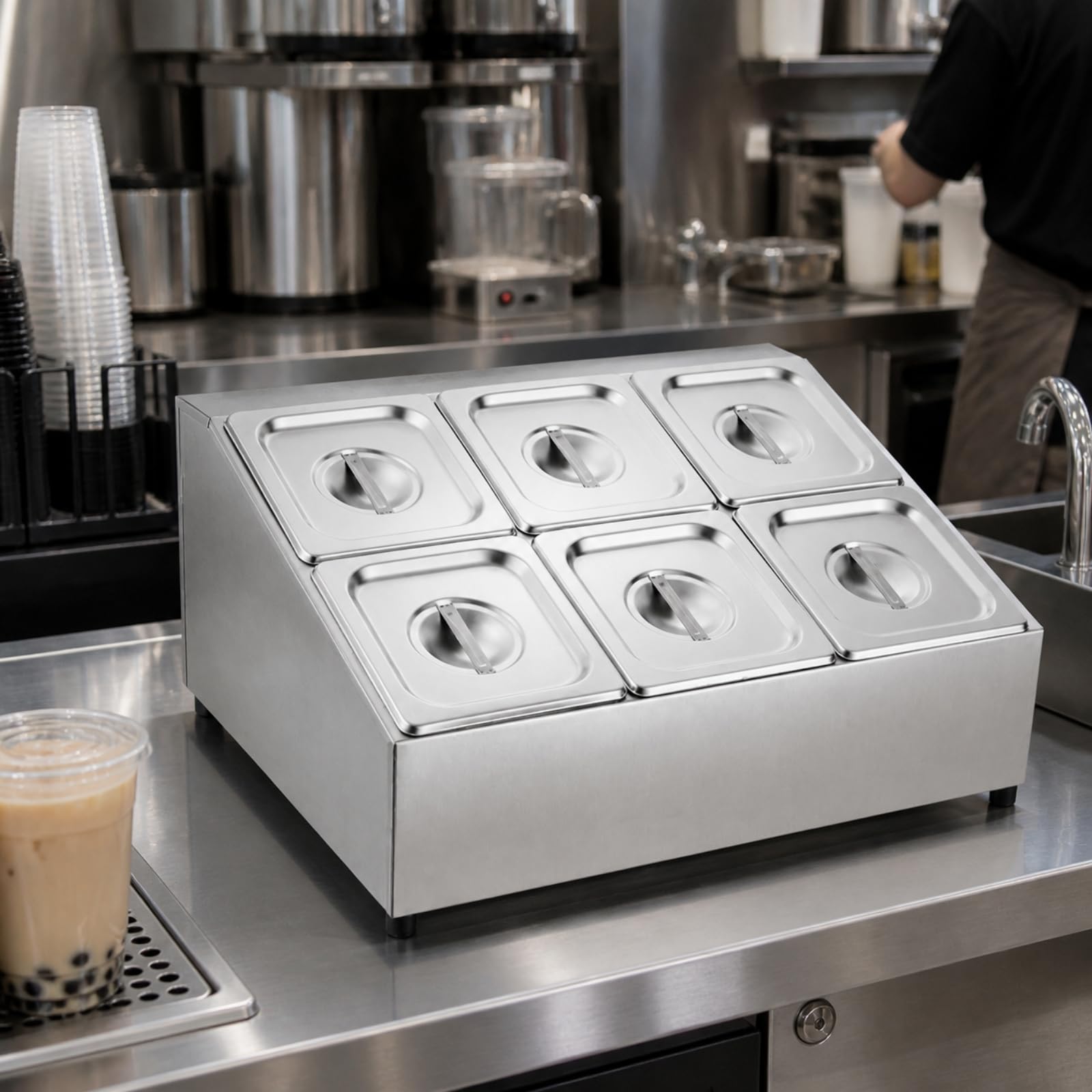 Armadietto Ingredienti in Acciaio Inox Chiusura spezie Facile da Pulire per Esercenti Del Ambito Alimentare, 6 Scomparti