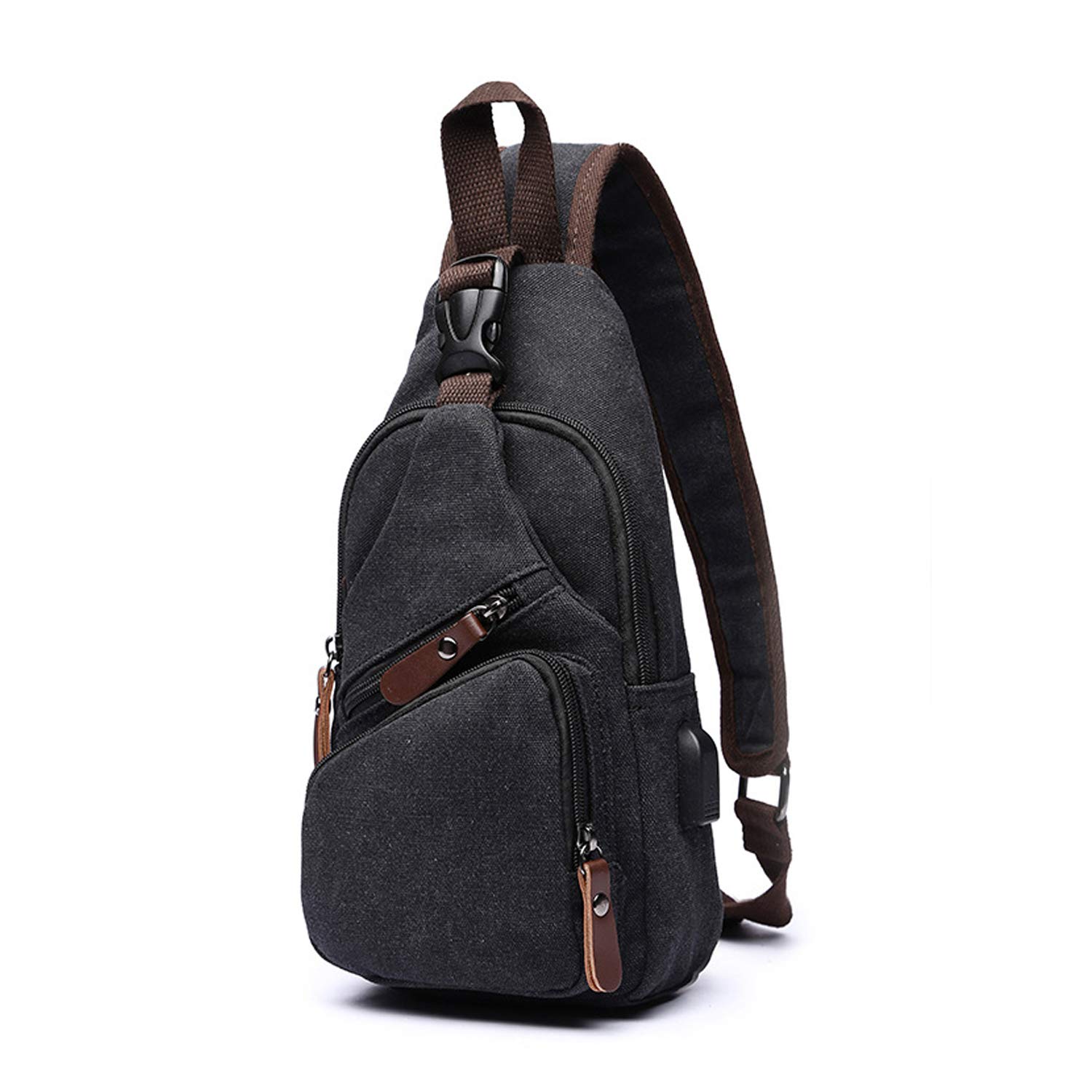 FANDARE Bolsa de Pecho Hombre Bolsa de Lona Bolsa Deportiva de Hombro Bandoleras Cruzada con USB Bolsa de Mochila,Mochilas Pequeñas para Ciclismo,Acampada,Viaje