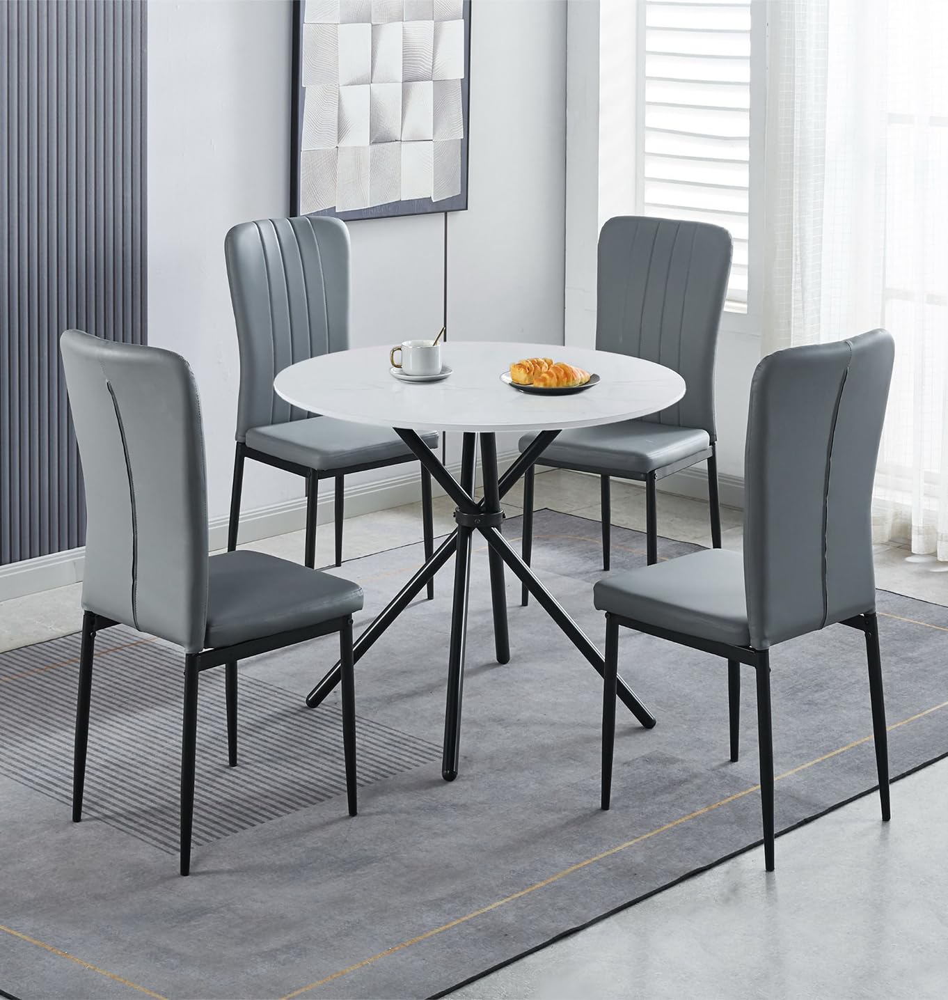 Hallowood Furniture Cullompton 90cm Round Dining Table and Chairs Set 4