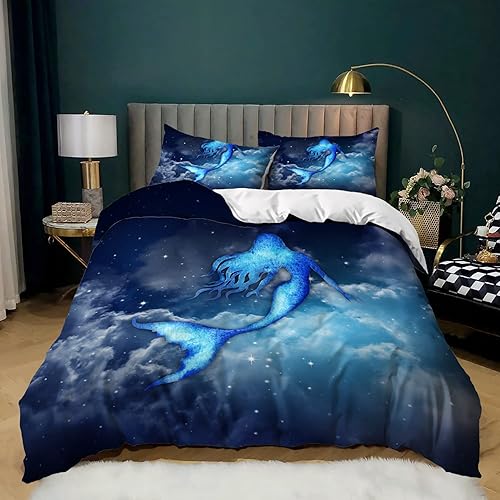 Miniatura 2 de CVHOUSE - Juego de funda de edredón con diseño de sirena tamaño queen, juego de ropa de cama Sky Cloud para niñas, niños y adolescentes, funda de