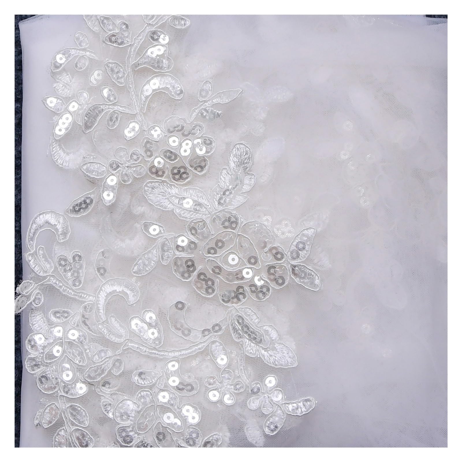 Kurze Brautschleier for Hochzeiten, Spitzenkante, Kathedralen-Schleier mit Kamm, floraler französischer Besatz, Brautaccessoires(Ivory,300cm)