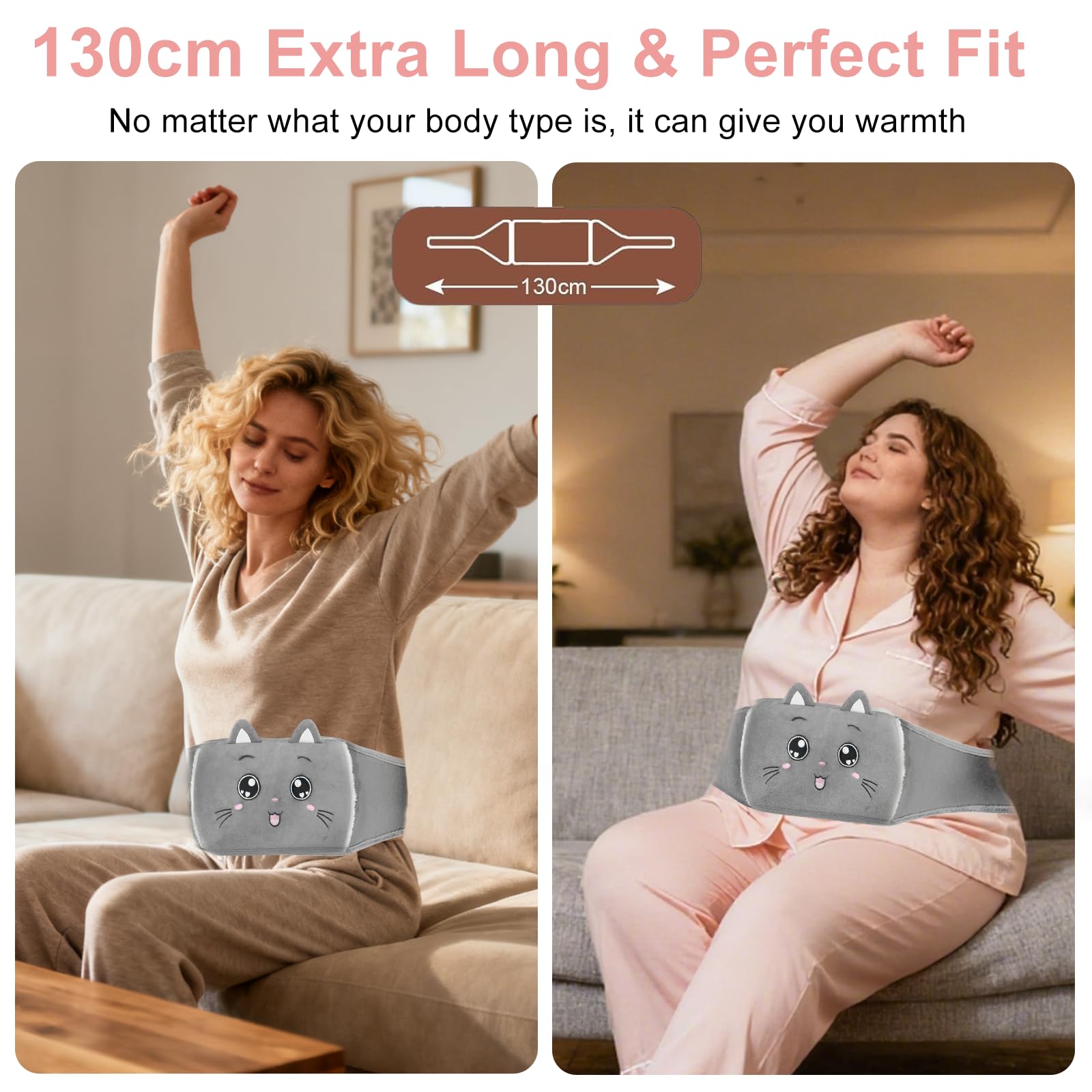 Cintura per bottiglia d'acqua calda, 1 l, 130 cm, extra lunga, con rivestimento in vita, estremamente soffice, con rivestimento, borsa dell'acqua calda in gomma per schiena, pancia, spalle