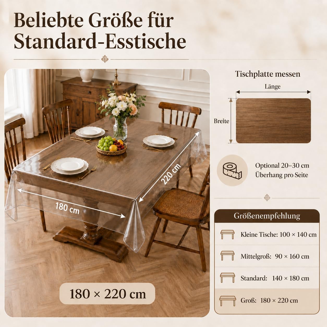 Transparent table film, 220 x 140 cm, washable, transparent tablecloth | PVC tablecloth transparent film table 0.13 mm thick, waterproof, greaseproof table protection film