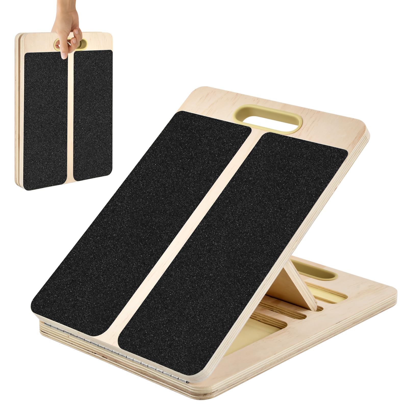 Tavola Inclinata Regolabile, Portable Wooden Slant Board, PUò Regolare 5 Altezze, Carico Mas 300LB Pedana Inclinata Fitness, Attrezzi Stretching Polpacci per Tallone, Caviglia, Achille del Piede