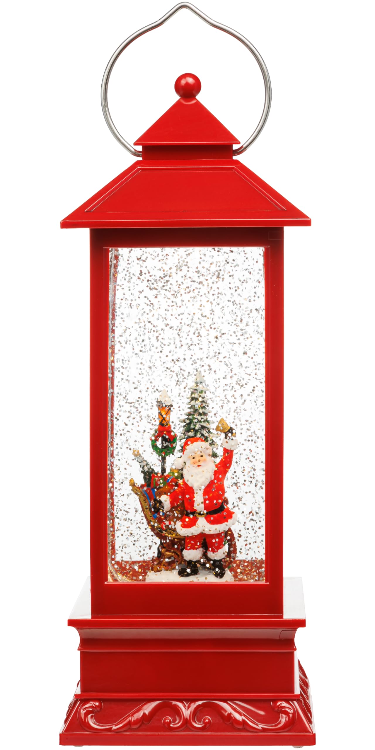 SIKORA WL13 LED Schneelaterne Wasserlaterne Klassisch Santa am Weihnachtsbaum rot mit aufwirbelnden Flocken und Musik