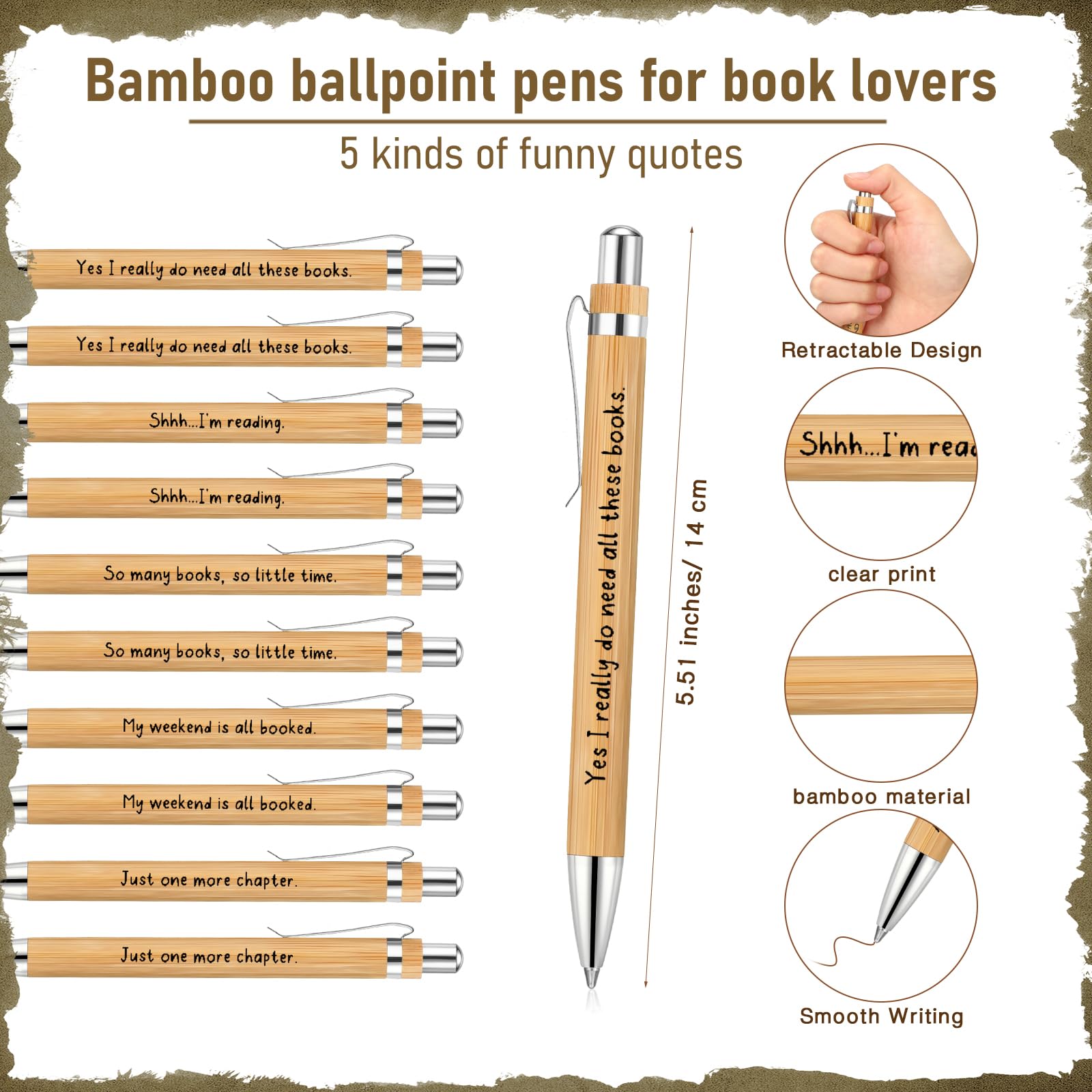 Sayglossy 50 Set Buchclub-Geschenke, Bulk-Buchliebhaber, Geschenk, Schule, Bibliothekar, Wertschätzungsgeschenk, Bulk-Fälligkeitsdatum, Notizblock, Bambus-Stifte für Schulanfang, Lehrer, Lesen, Party