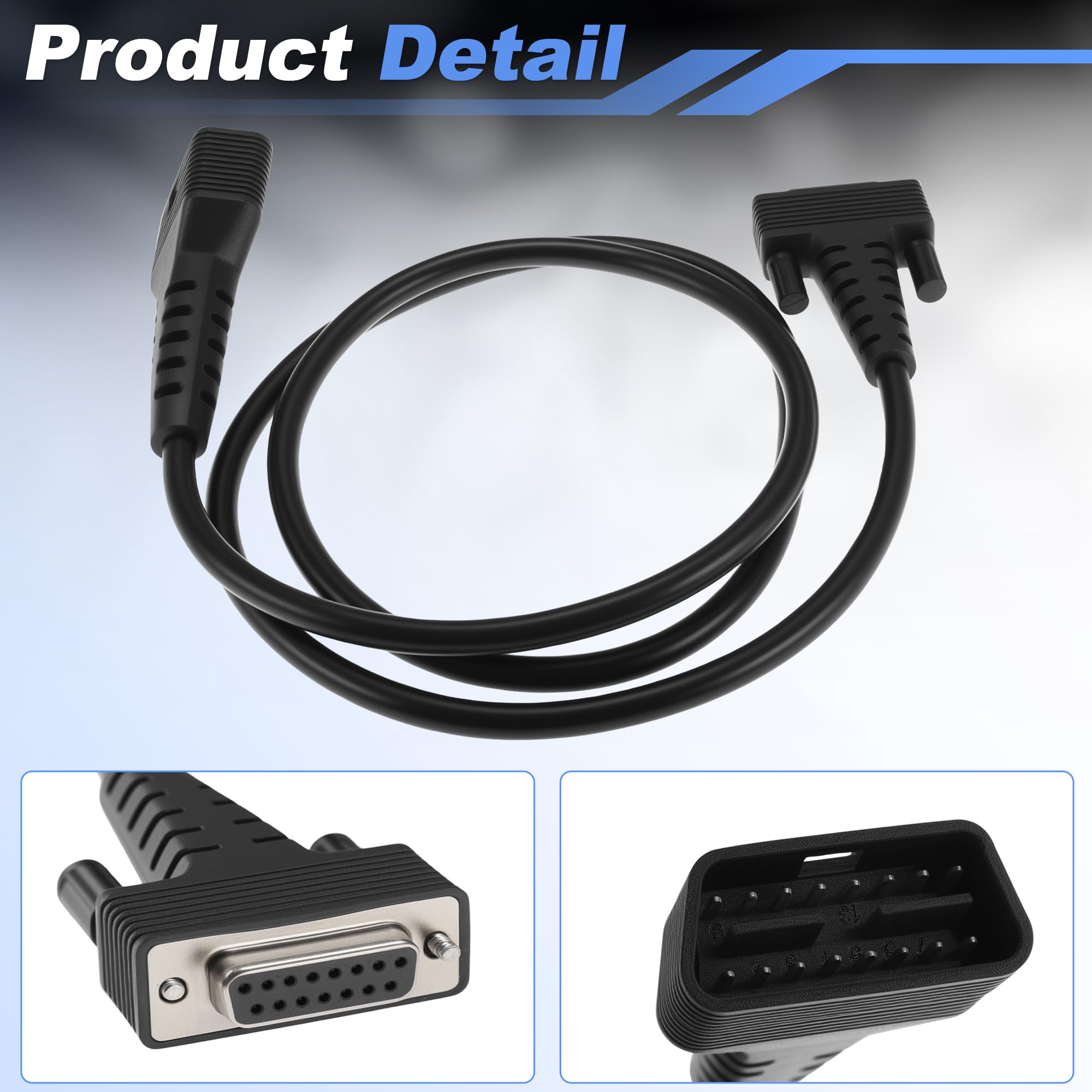 ACROPIX Cable de diagnóstico de 16 pines macho a hembra de 15 pines OBDII OBD, cable adaptador OBD, 12-24 V, 120 cm, 1 unidad