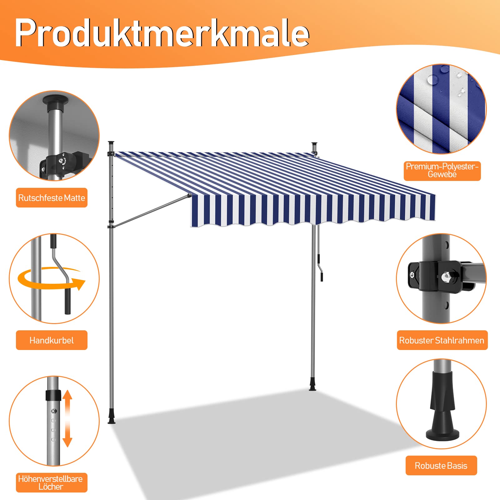 Tenda Da Sole Con Manovra Per Balcone 400x120cm - Regolabile In Altezza, Impermeabile E UV50+ - Foto 11
