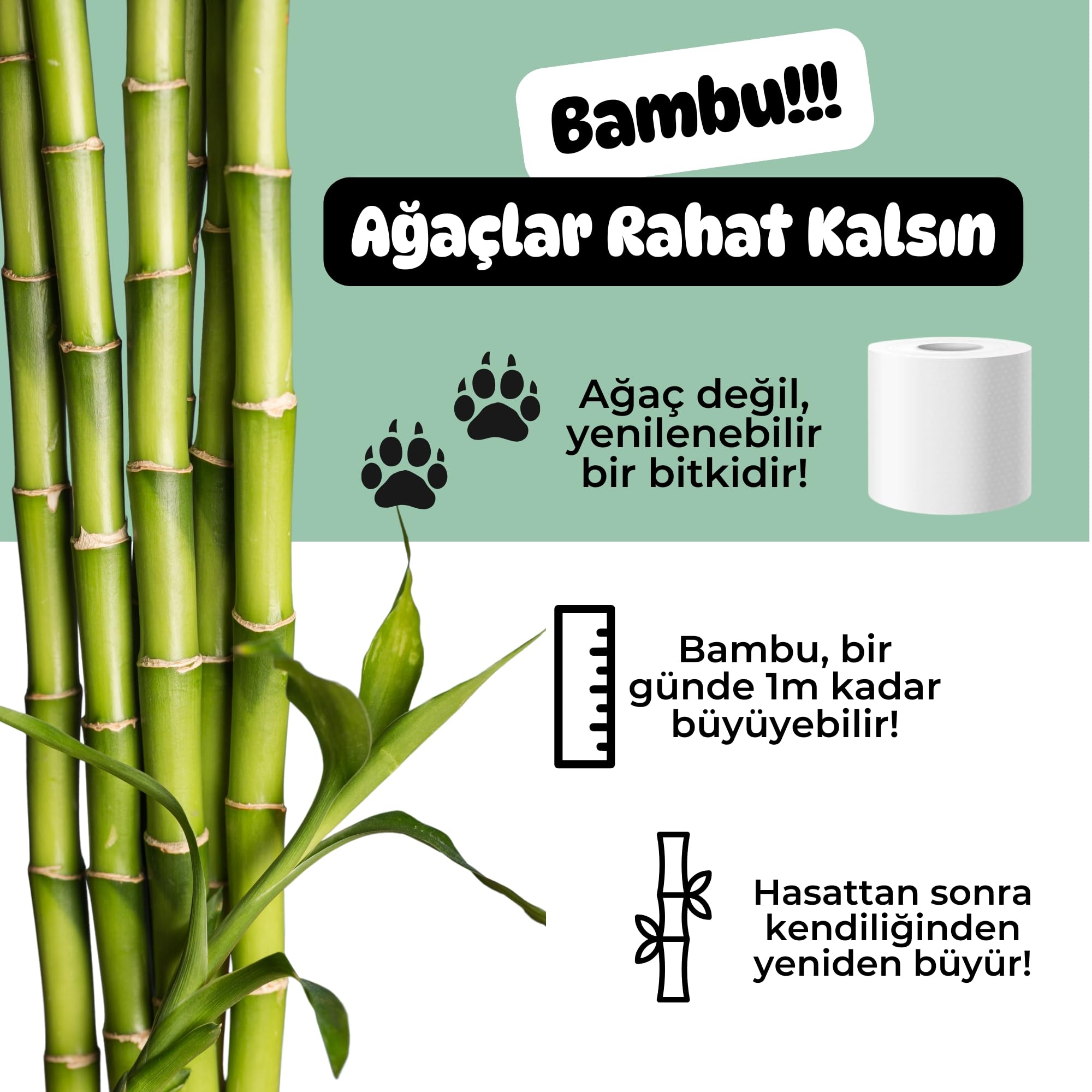 %100 Bambu "Extra Uzun Rulo" 16 Tuvalet Kağıdı FRUITY LOOP Doğal Beyaz
