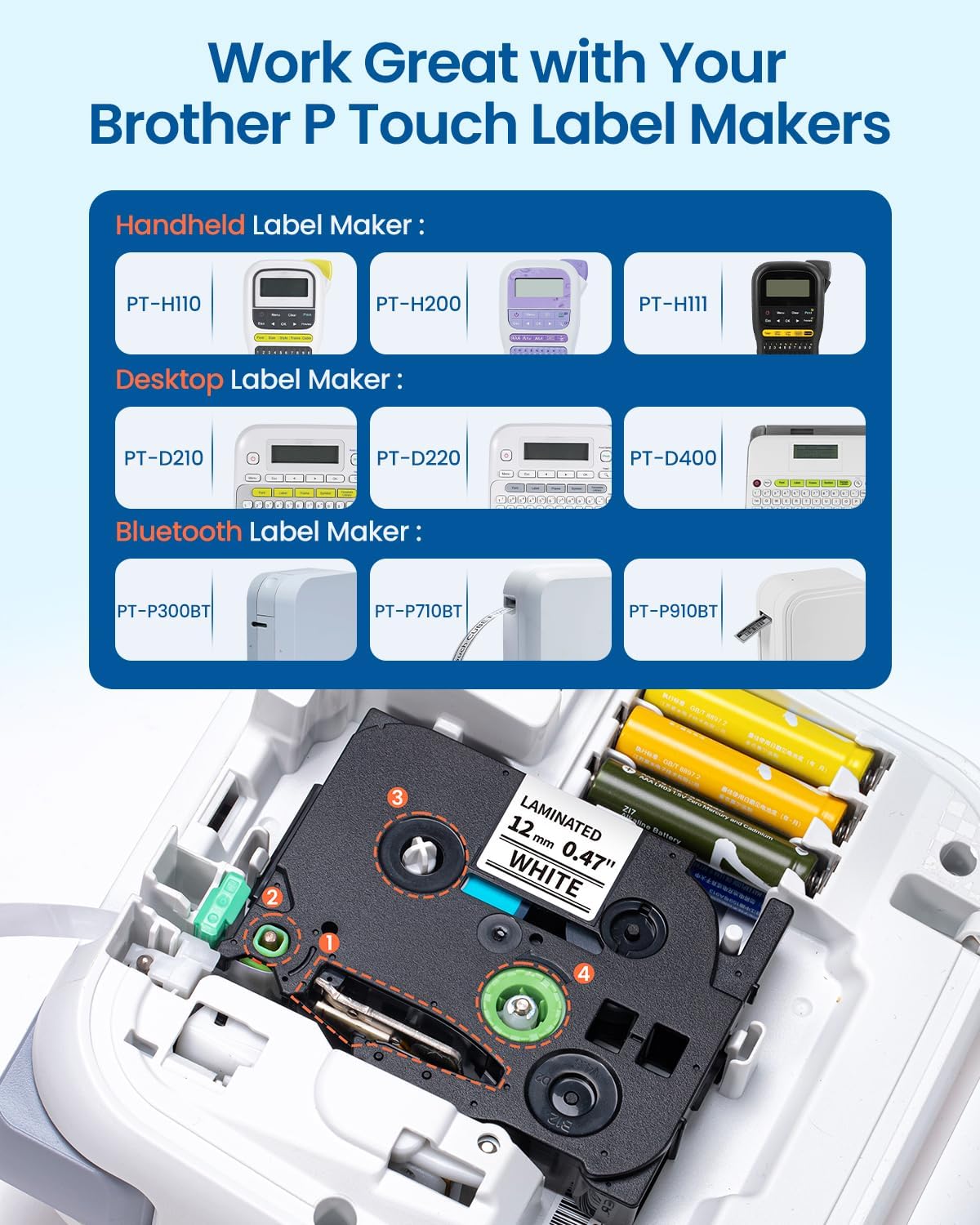 Labelife 8-Pack TZe-231 TZe231 Label Maker Tape Replacement for Brother P Touch Label Tape TZe TZ Tape 12mm 0.47 Laminated White, Compatible with Brother PT-D210 PT-D220 PT-H110 PT-D400 PT-D600 - Image 2