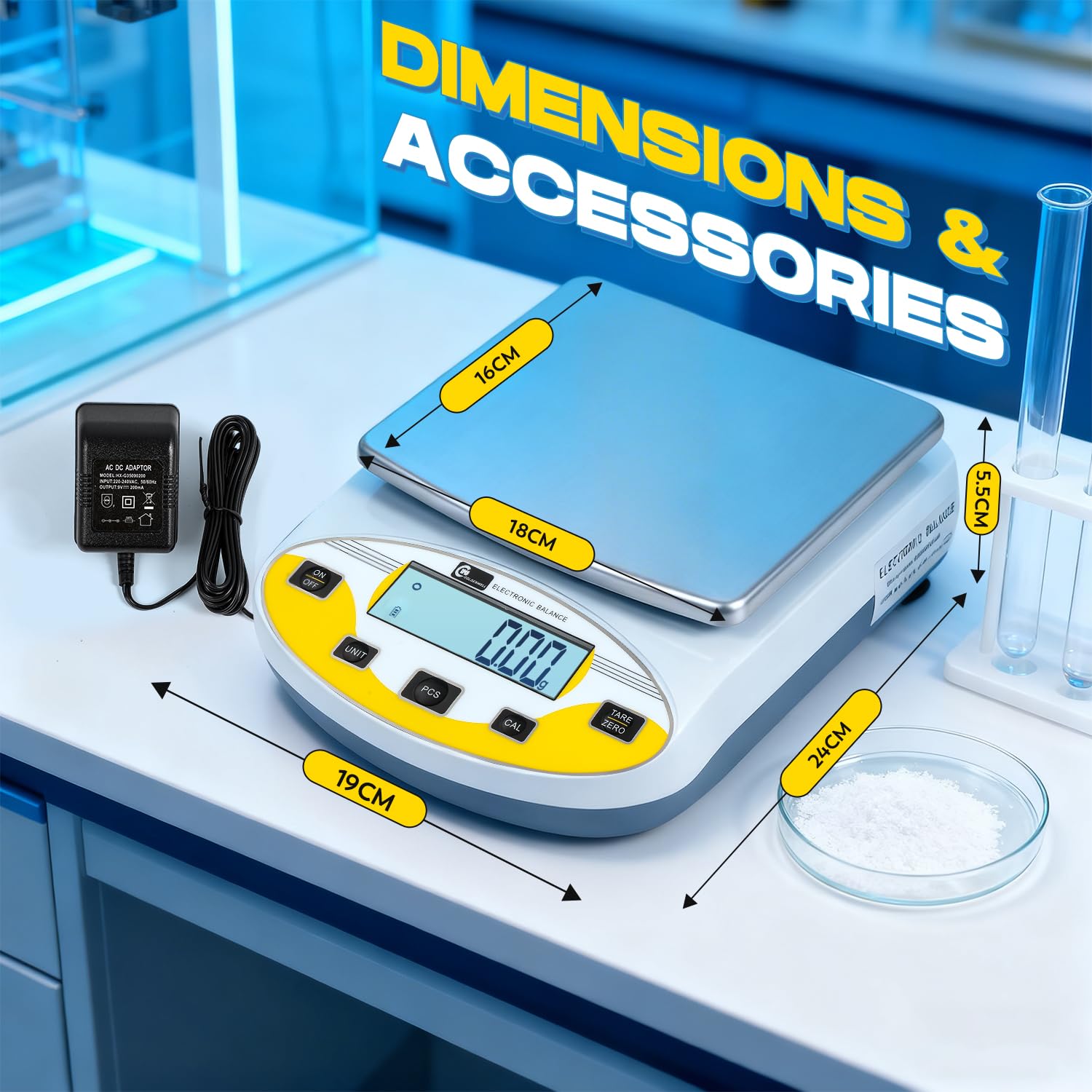 CGOLDENWALL Bilancia Laboratorio Digitale 5kg / 0.01g, Bilancia Multifunzione con Conteggio Pezzi, Tara e 13 Unità di Misura - Per Gioielleria, Cucina e Uso Industriale, Calibrata e Pronta all'Uso