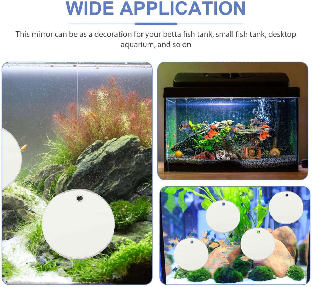 POPETPOP Betta Fish Mirror 1.57 Inch Double-Sided Floating Aquarium Mirror for Betta Tank Exercise and Decorative Fish Tank Accessory 4 Pack