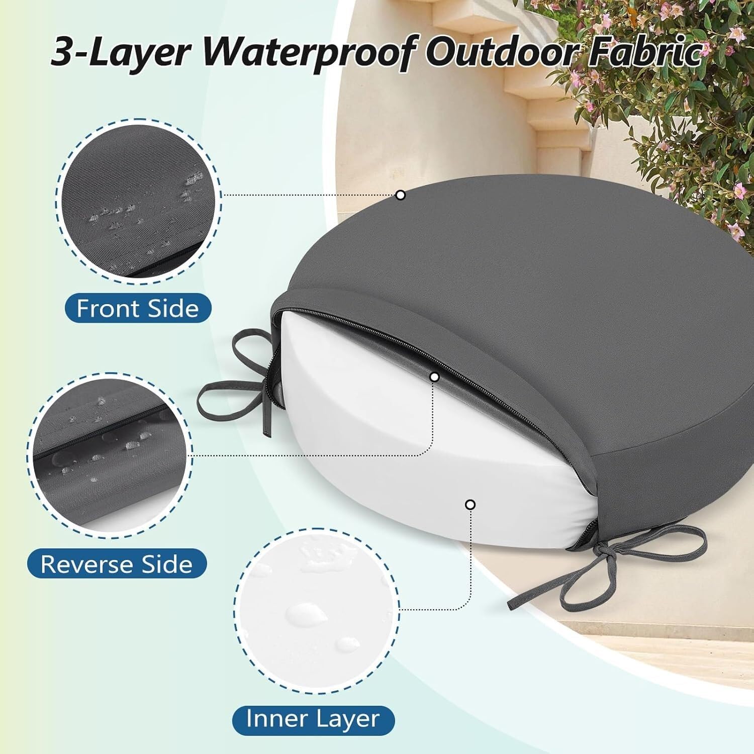 Lot de 2/4 Galette de Chaise Ronds d'extérieur de Jardin Imperméables avec Attaches - 40/45/35cm Carrés Coussins de Siège épaisseur 5cm for Patio, Cuisines, Salle à Manger(Red,45x5cm(2pcs))