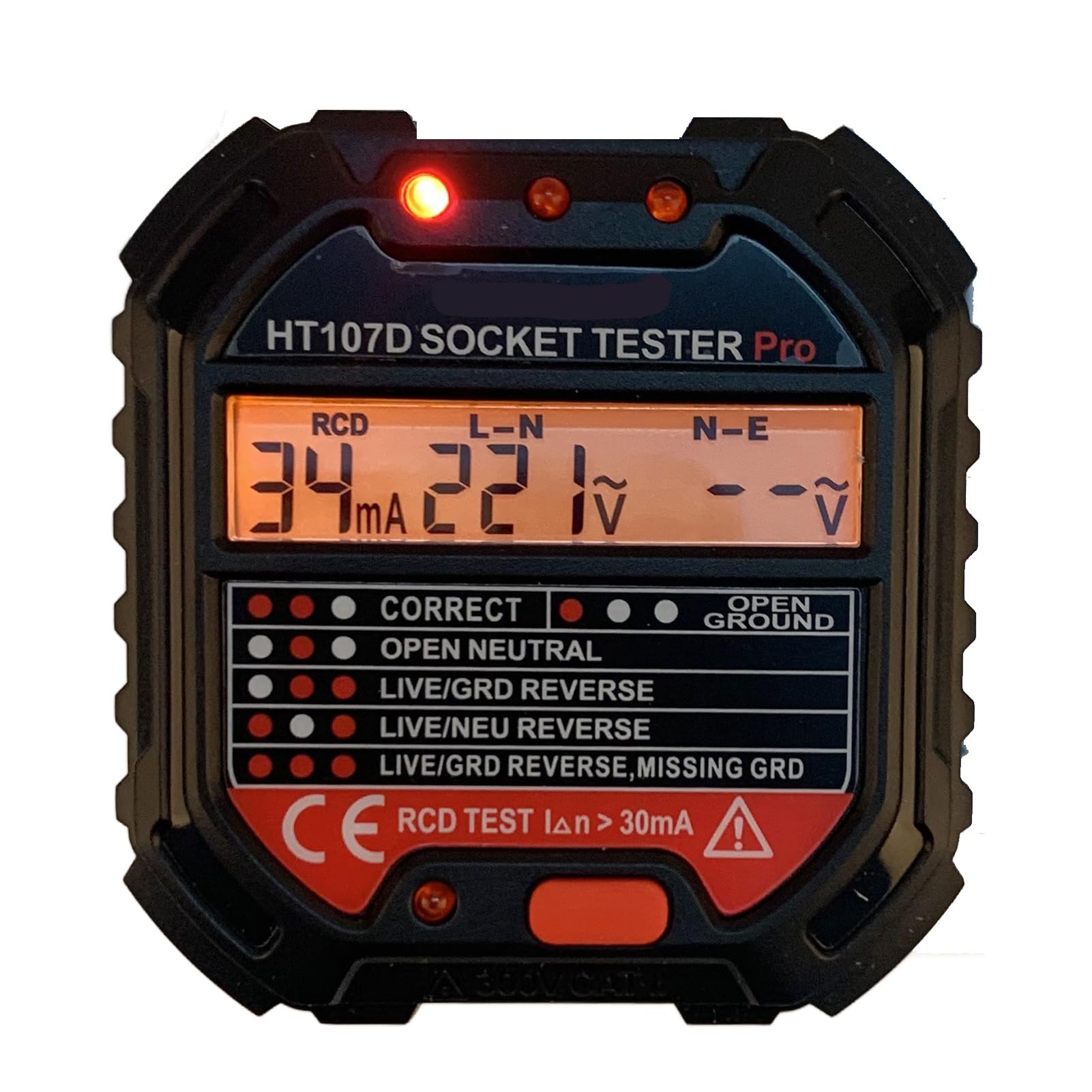 Prise de Testeur de Terre, Prise Secteur à Affichage Numérique LCD HT107D avec Compteurs de Résistance à la Terre, Outil de Vérification des Défauts, électroscope de Détection EU