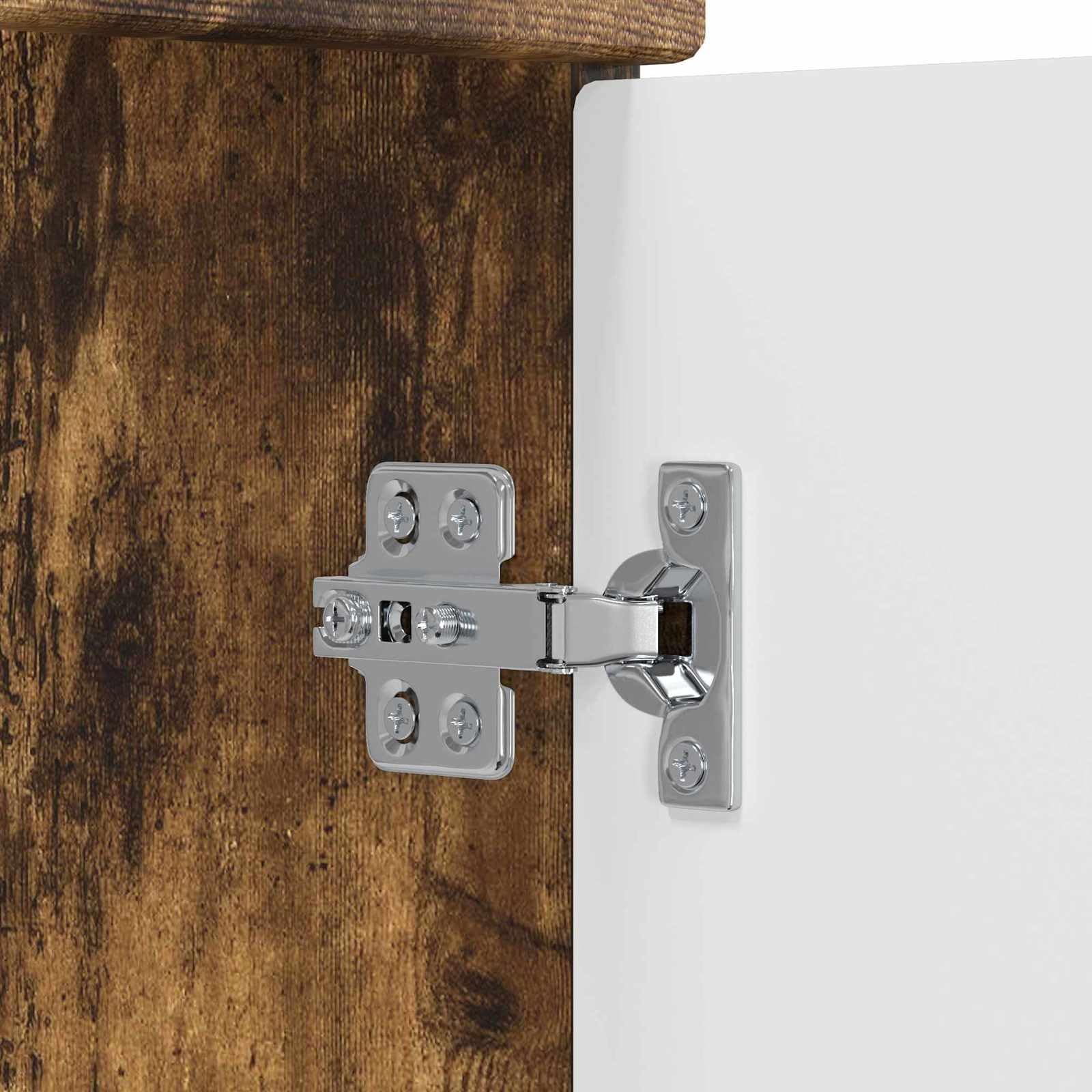 Mueble de baño de roble ahumado, 54 x 41 x 70 cm | Elegante mueble de lavabo para baño de invitados con orificio de placa flexible y mango negro.