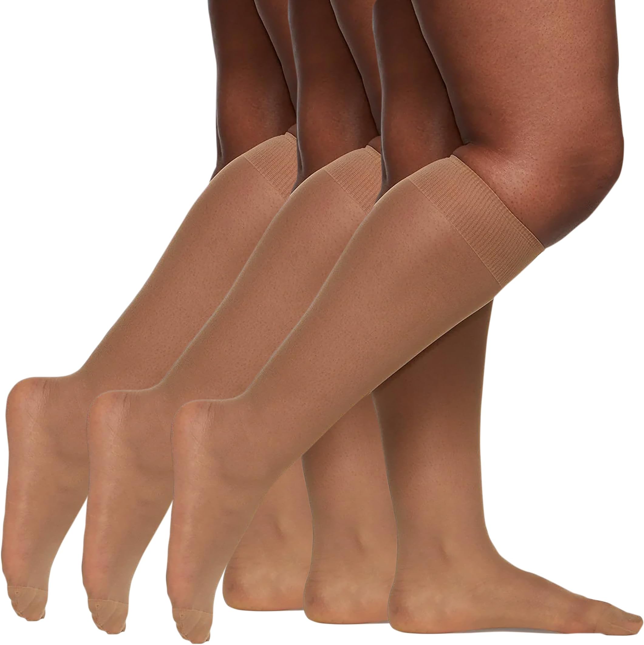 6728 Women's All Day Sheer Knee Highs – Reinforced Toe 20 Denier Nylon Stockings - 3 Pair Pack