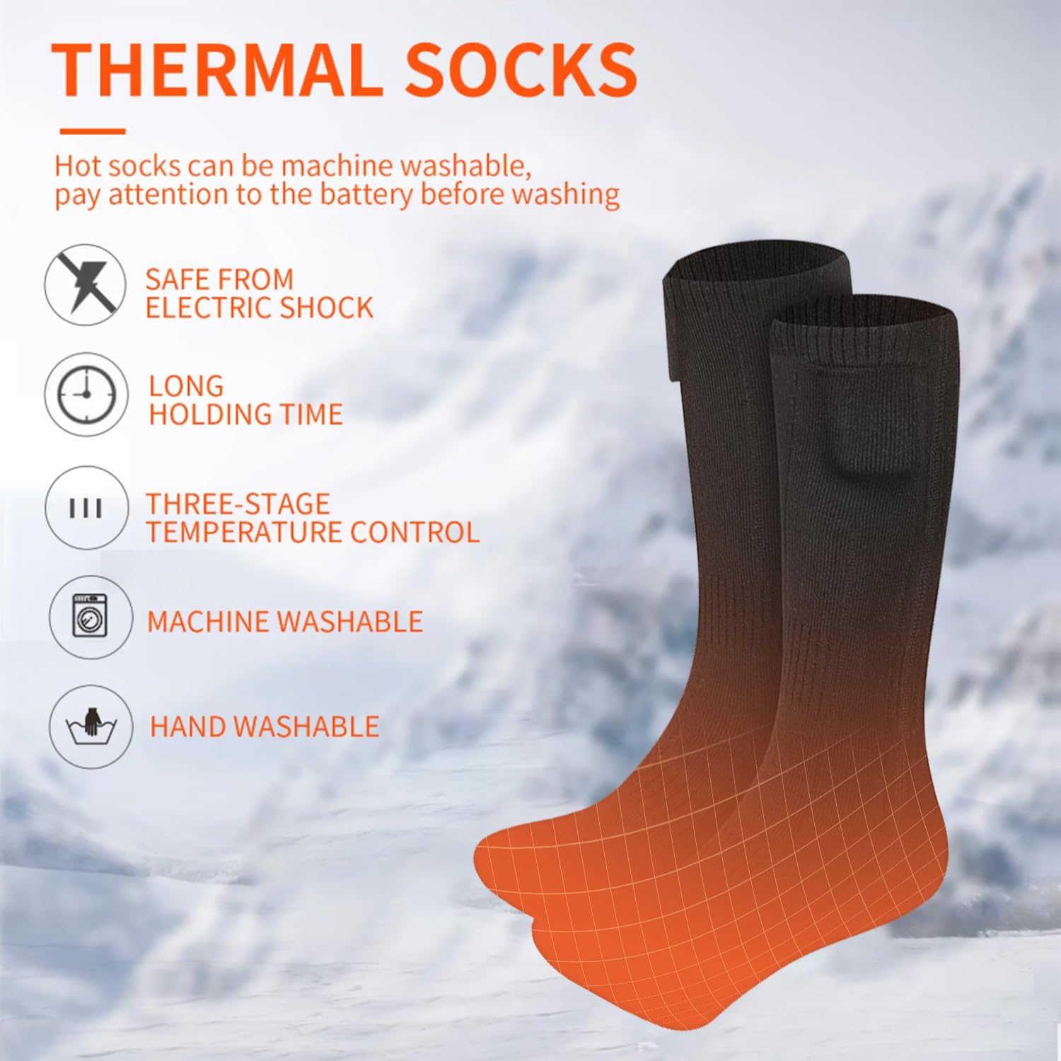 4500mAh Chaussettes chauffantes pour Homme et Femme,Chaussettes Chauffantes électriques Rechargeables,3 Niveaux de température Lavables Chaussettes Chauffantes,Chauffe-Pieds d'hiver(Noir, L)