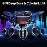 Vista 4 de Syncwire Bluetooth 5.4 Transmisor FM Adaptador de coche 48W (PD 36W y 12W) [Interruptor de luz] [Sonido de bajo HiFi] [Carga rápida] Adaptador