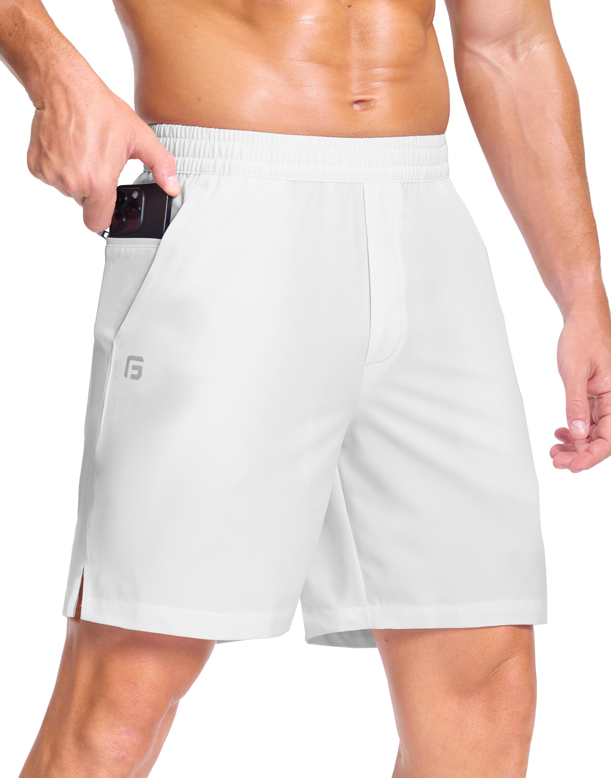 GGJ Men's Lightweight Athletic Shorts with 2 Zipper Pockets 7"/9"/5" Gym Workout Running Quick Dry Tennis Shorts for Men