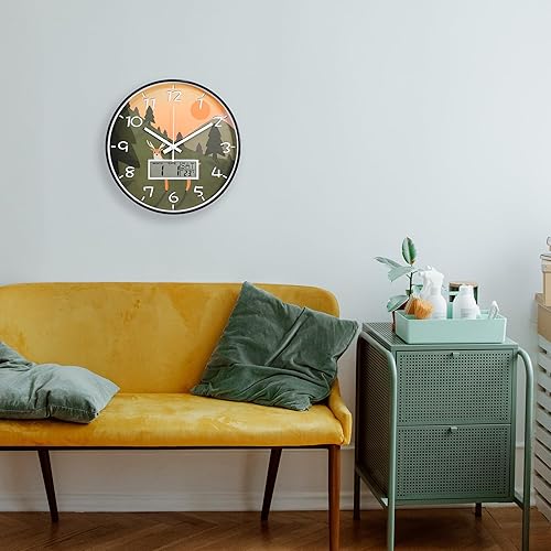 Miniatura 6 de JENLYSTIME Reloj de pared de 12 pulgadas con pantalla LCD digital, fecha, día de la semana, temperatura, analógico de cuarzo silencioso sin tictac.