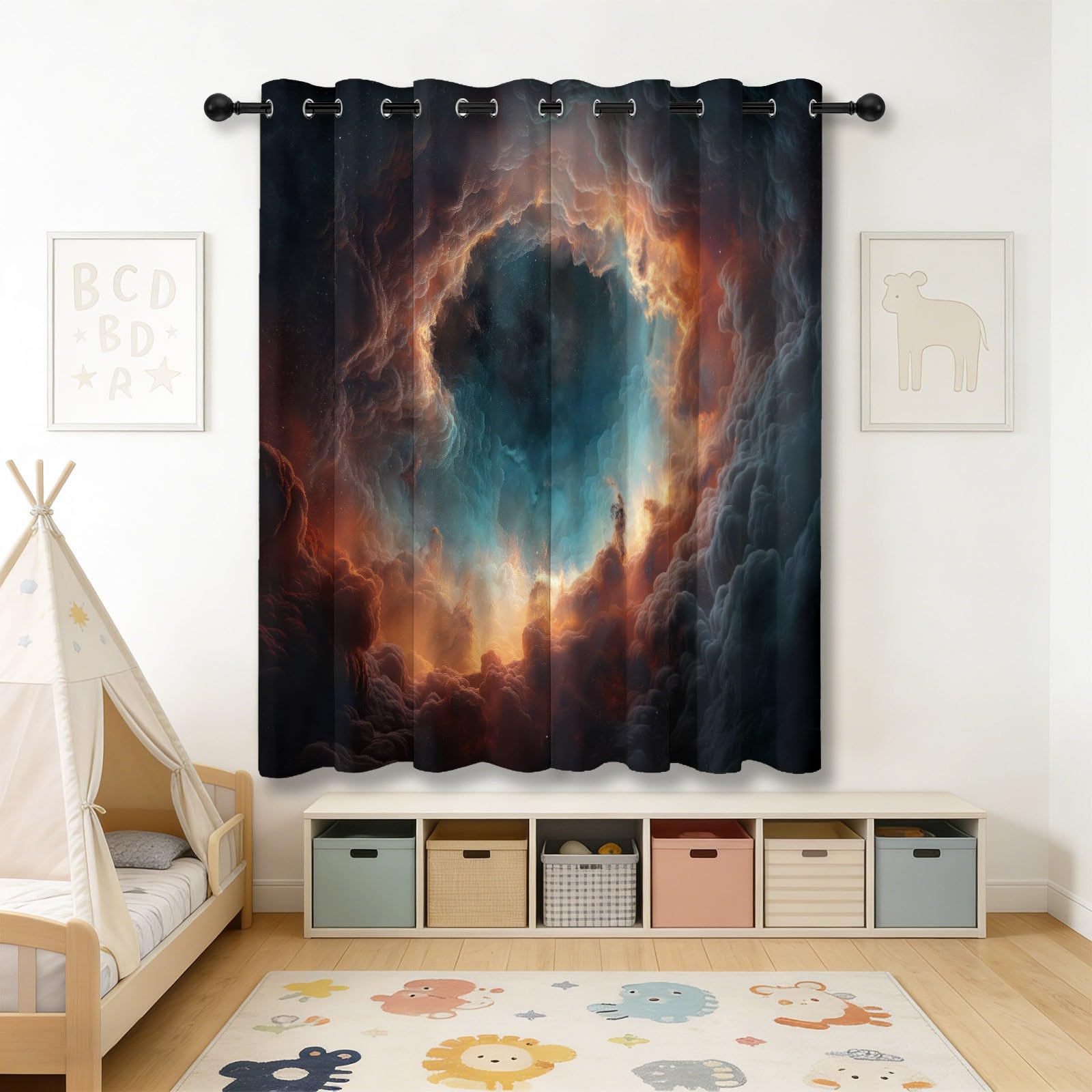 Rideau Occultant 85L x 200H cm, Rideaux Thermiques Bleu Univers Fantastique Nébuleuse Nuages avec Oeillets, Rideaux Isolants Anti-Froid pour Salon et Chambre Fenetre Moderne Décoration, Lot de 2