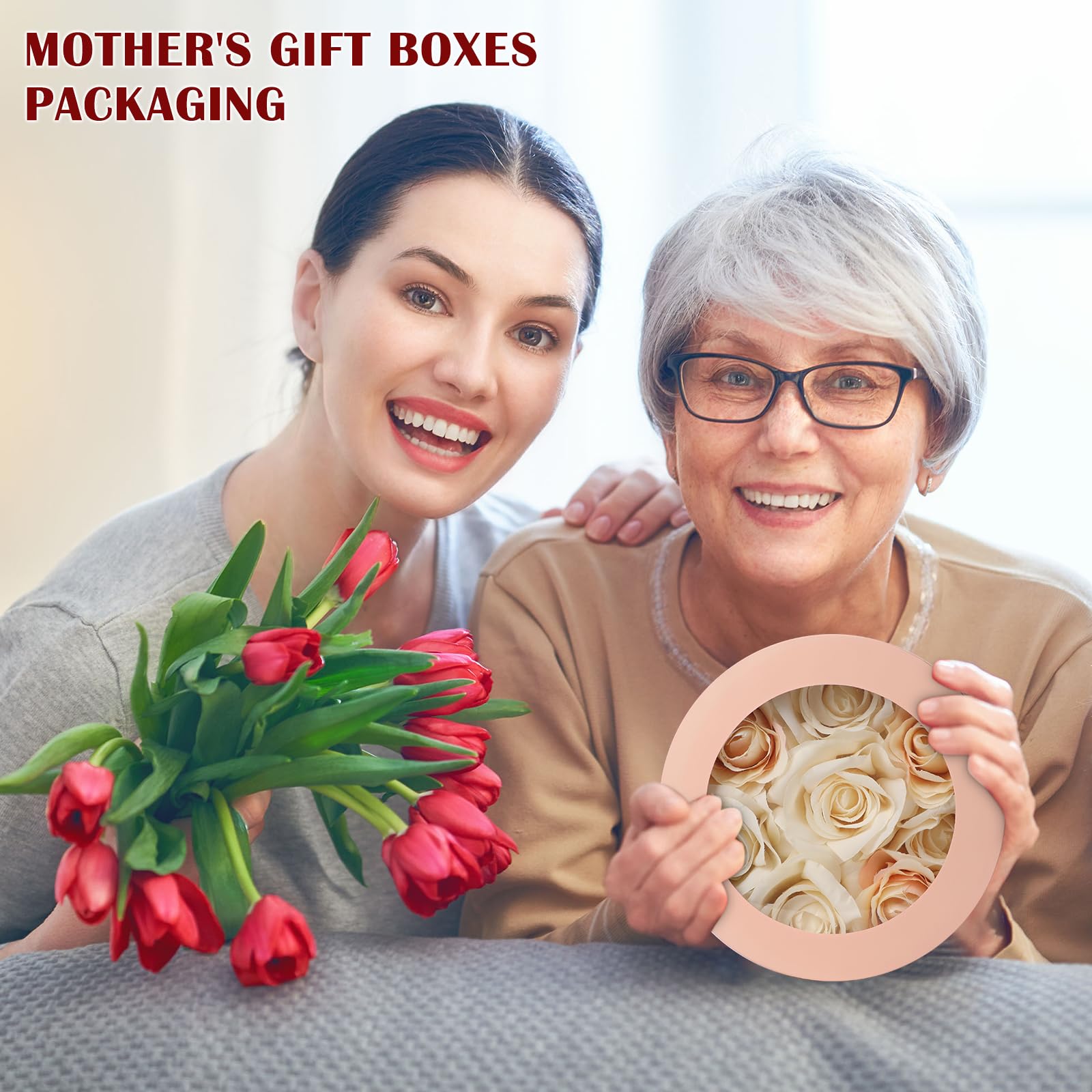 Cajas de flores para arreglos, cajas de regalo redondas anidadas con tapas transparentes, cajas redondas rosas para flores, juego de 4 cajas de flores de varios tamaños para arreglos florales, día de