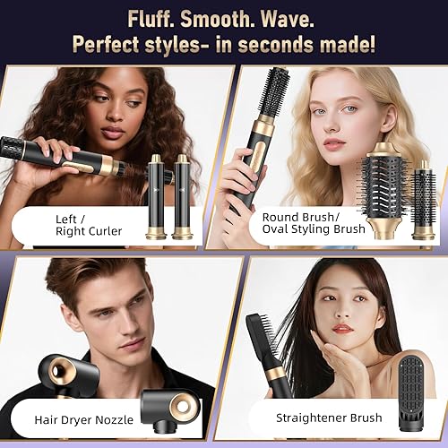 Miniatura 4 de Cepillo de aire caliente 6 en 1 y secador de pelo, cepillo secador de pelo de alta velocidad con rizadores de envoltura automática, secado rápido y