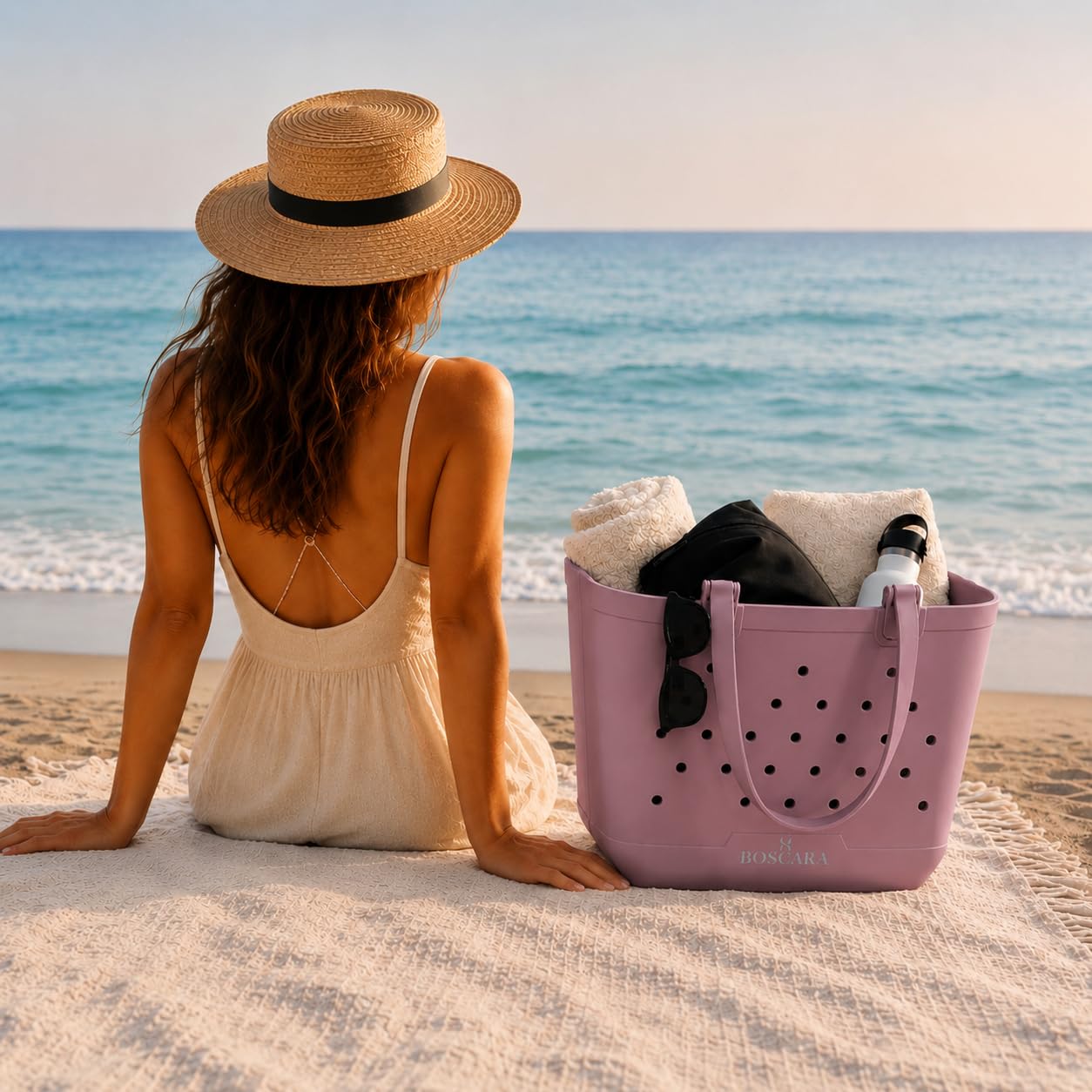 Bolso EVA Playa Grande – Bolsa Impermeable Mujer con Asas Largas, Diseño Perforado, Ligero y Fácil de Limpiar, Ideal para Playa, Piscina y Camping