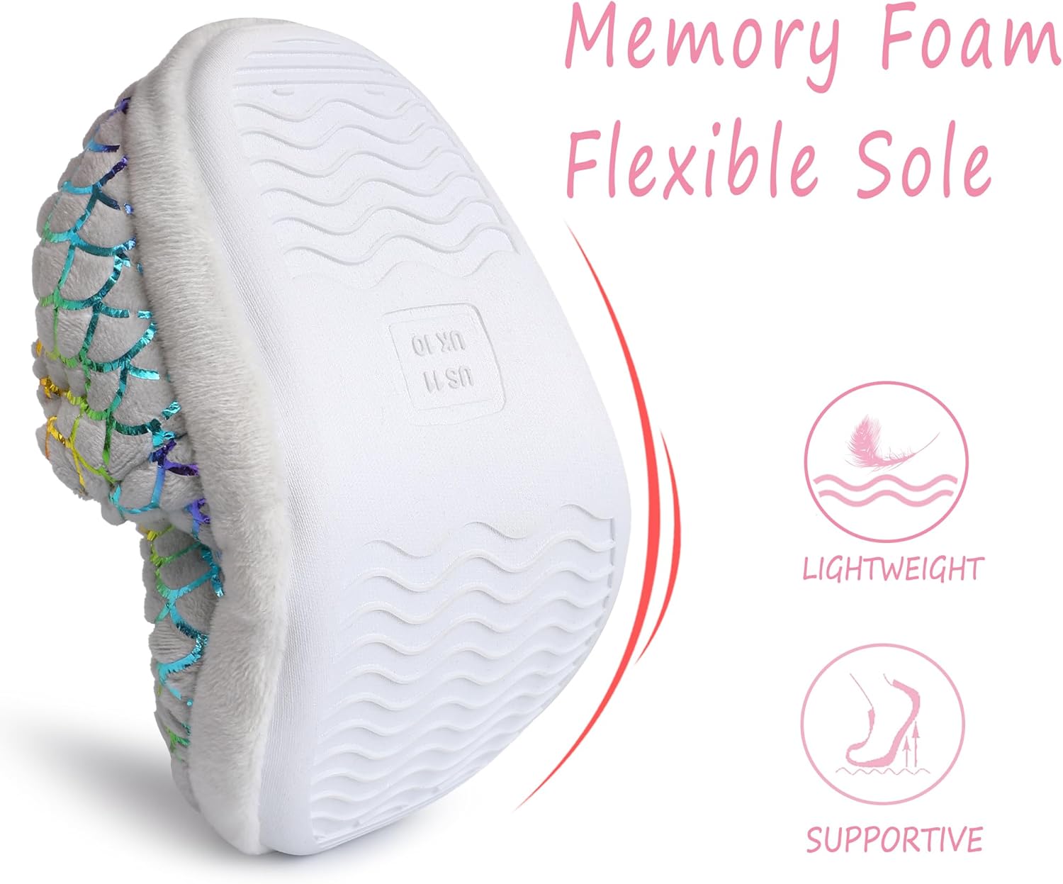 MIXIN Girls Slippers Mermaid Princess No-Slip Memory Foam Slippers Soft Rubber Sole House Shoes for Bedroom Indoor Outdoor (Toddler/Little/Big Kid) - Image 5