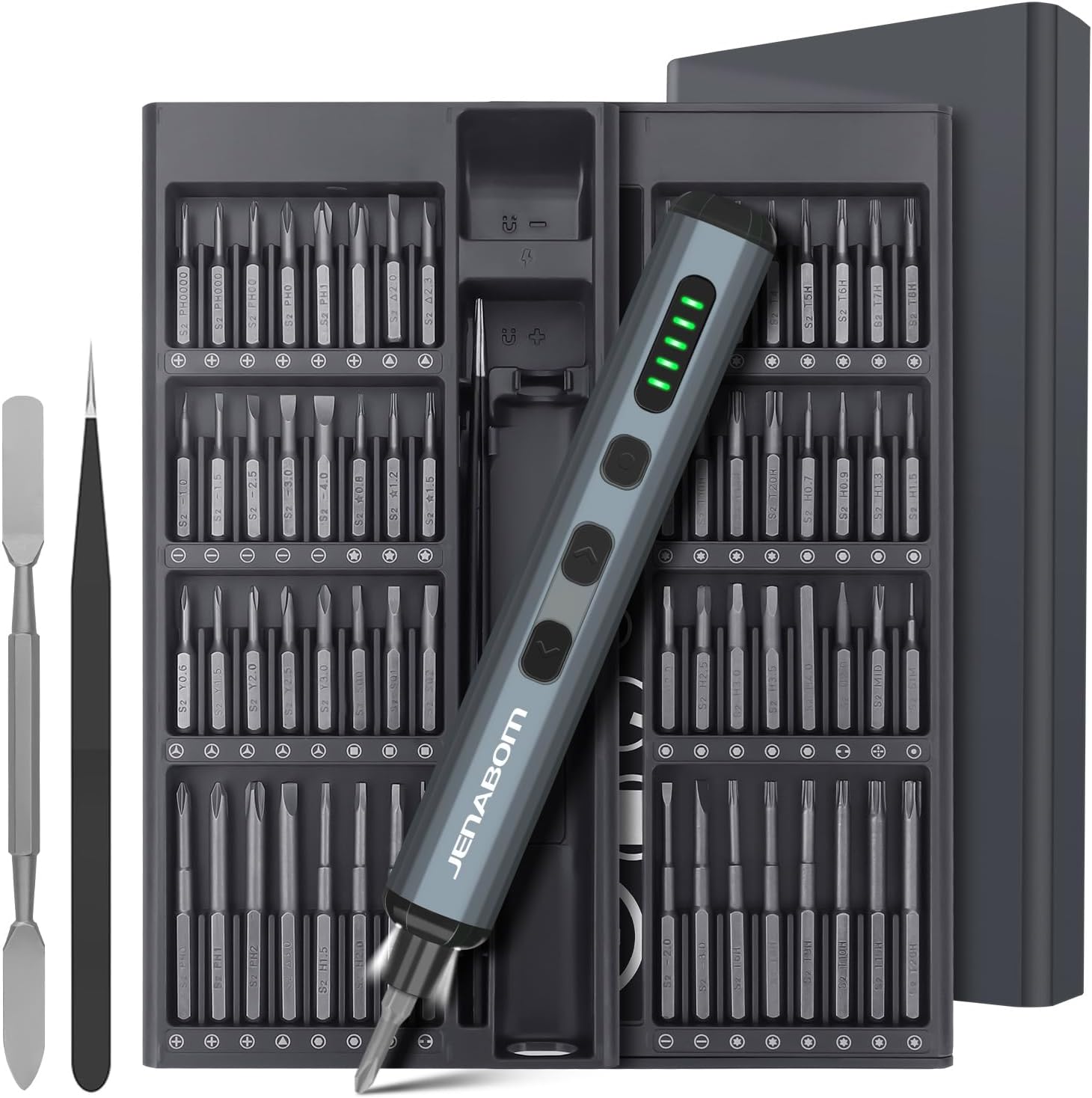 JENABOM 3.7V Electric Screwdriver, Mini Precision Screwdriver Set, 64 Magnetic Bits, Magnetic Storage, Rechargeable,Cordless, Repair Tool Kit for Electronics Phone Camera Laptop Watch