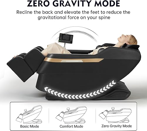 Miniatura 4 de Real Relax Silla de masaje de cuerpo completo de gravedad cero, silla de masaje de instalación minimalista, 6 modos automáticos, 8 rodillos de