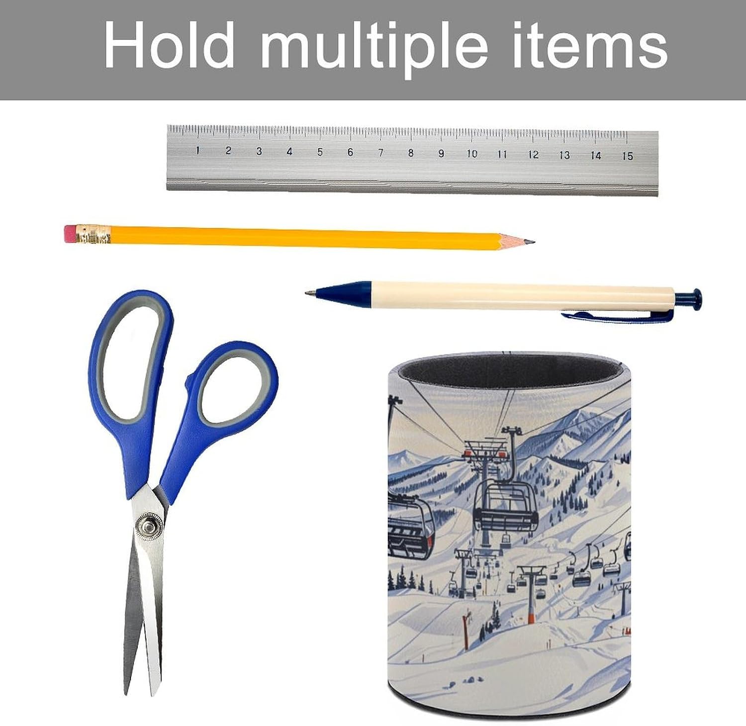 PU Leather Pen Holder Mount Horsney Ski Lift Office Desk Organizer image 5